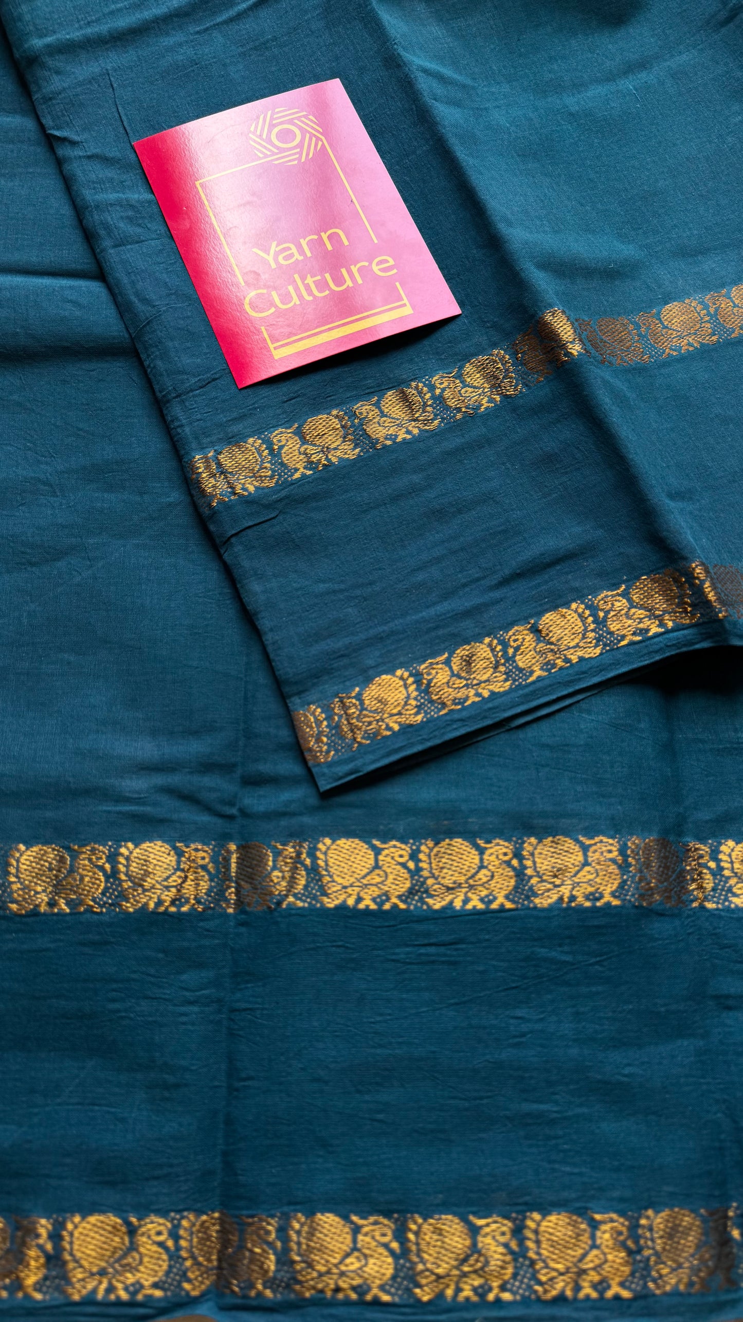 Peacock blue/teal rettaipettu peacock double bordered, kattuchayam dyed madurai cotton saree - YCTORKDJU30