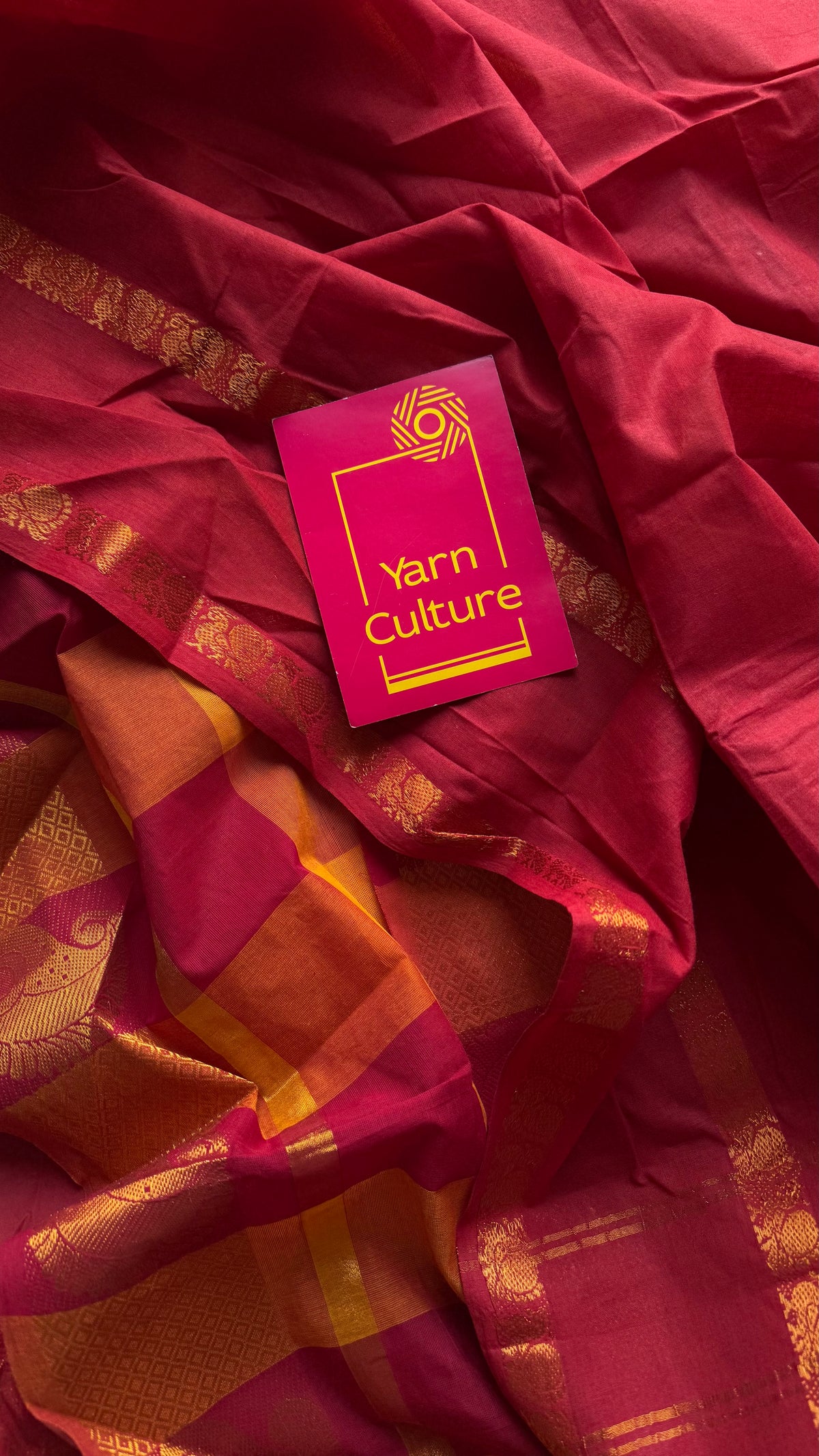 Chilli red with multicoloured checks, sungudi and chettinad cotton half and half saree - YCCOTNIDOC142