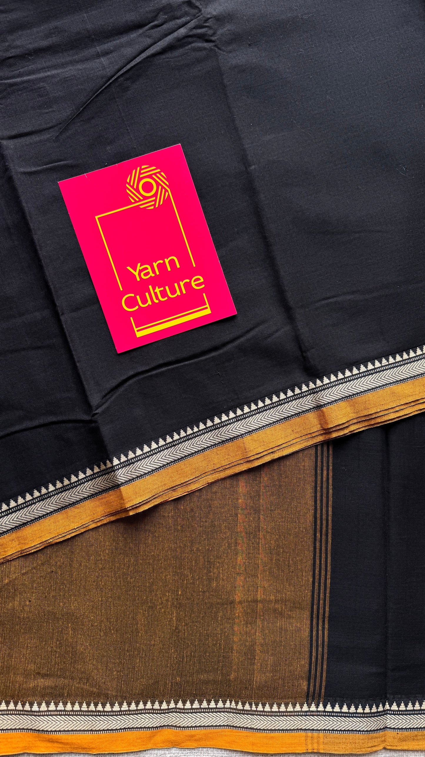 Black with dark yellow border narayanpet saree, soft cotton - YCWOTDNPFE29