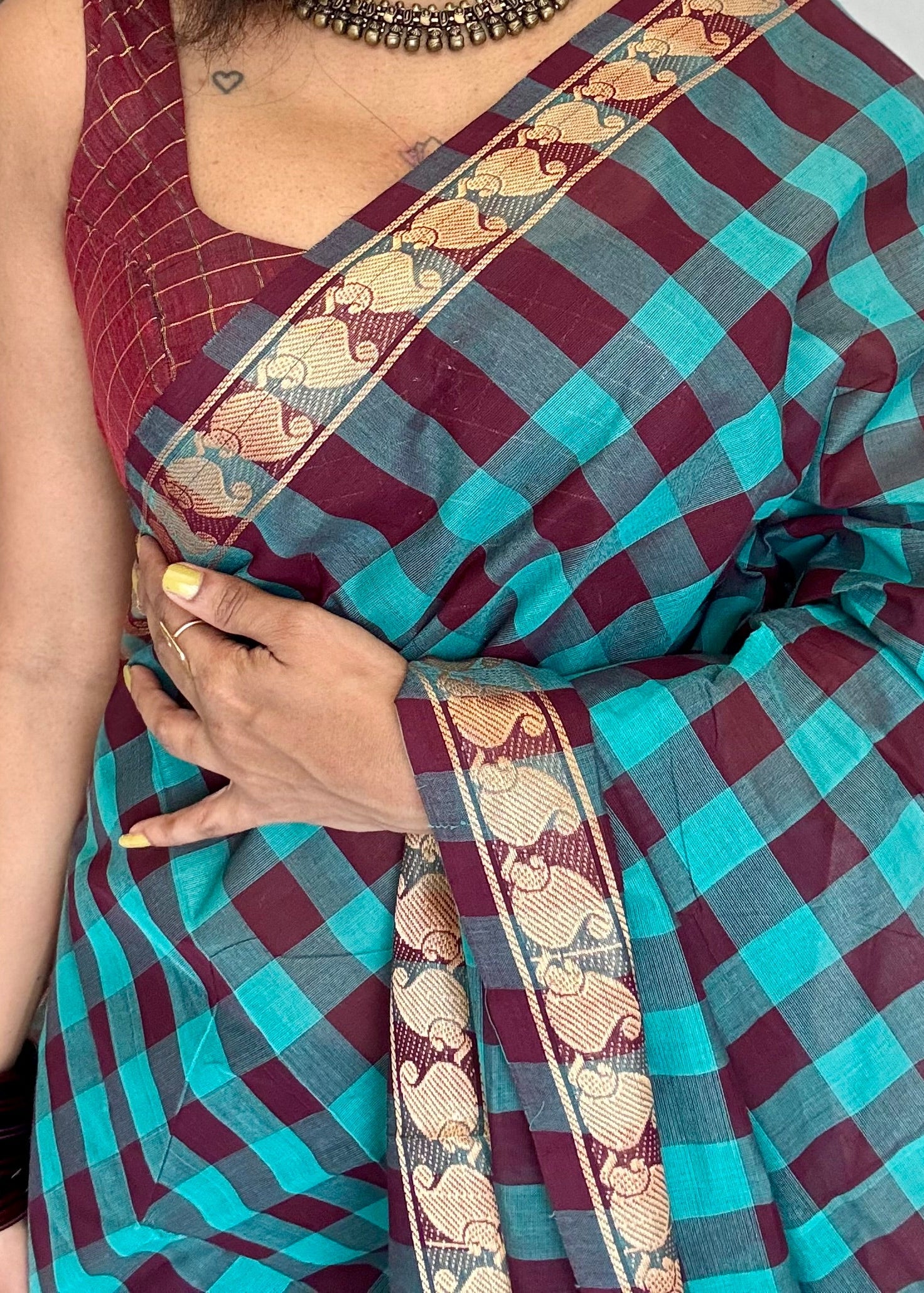 Chettinad cotton saree with Paalum Pazhamum checks, lightweight breathable handloom cotton saree for summer wear, madras checks