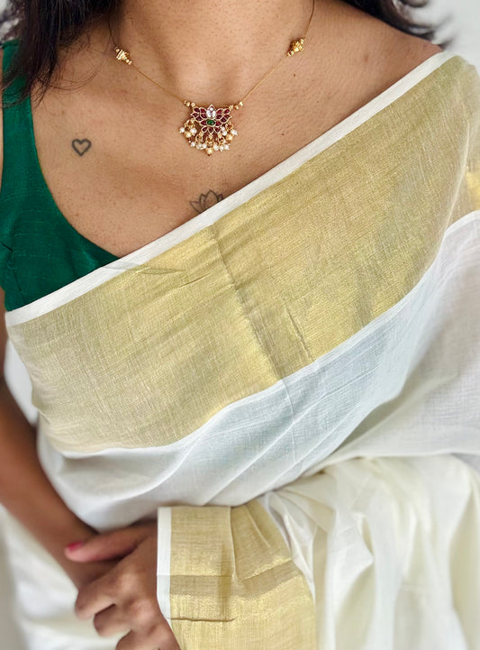 Jadau kundan lotus pendant with bead drops in invisible chain - YCAGC174