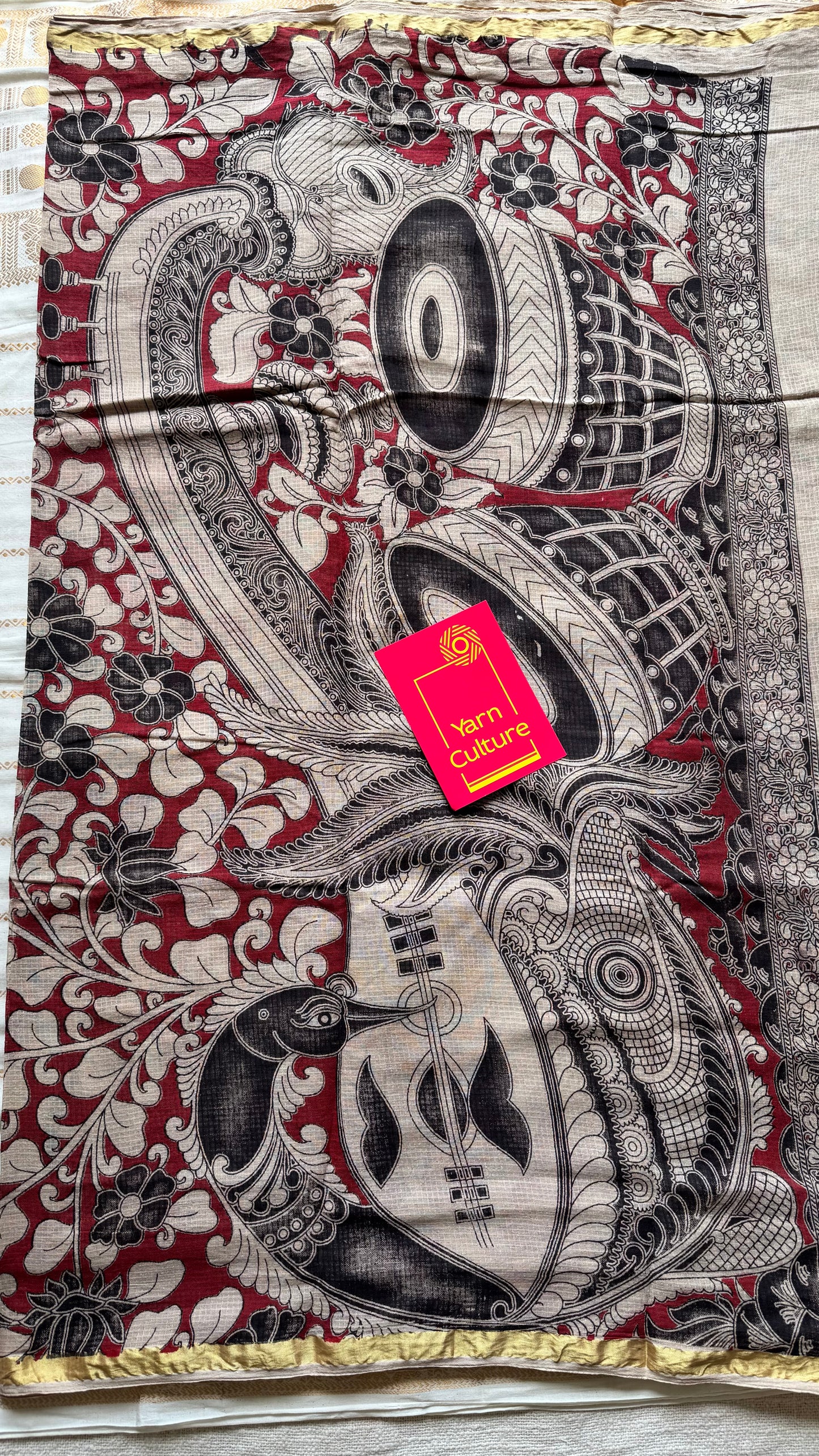 Cream multicoloured floral kalamkari saree in kota - YCWOTDMA357