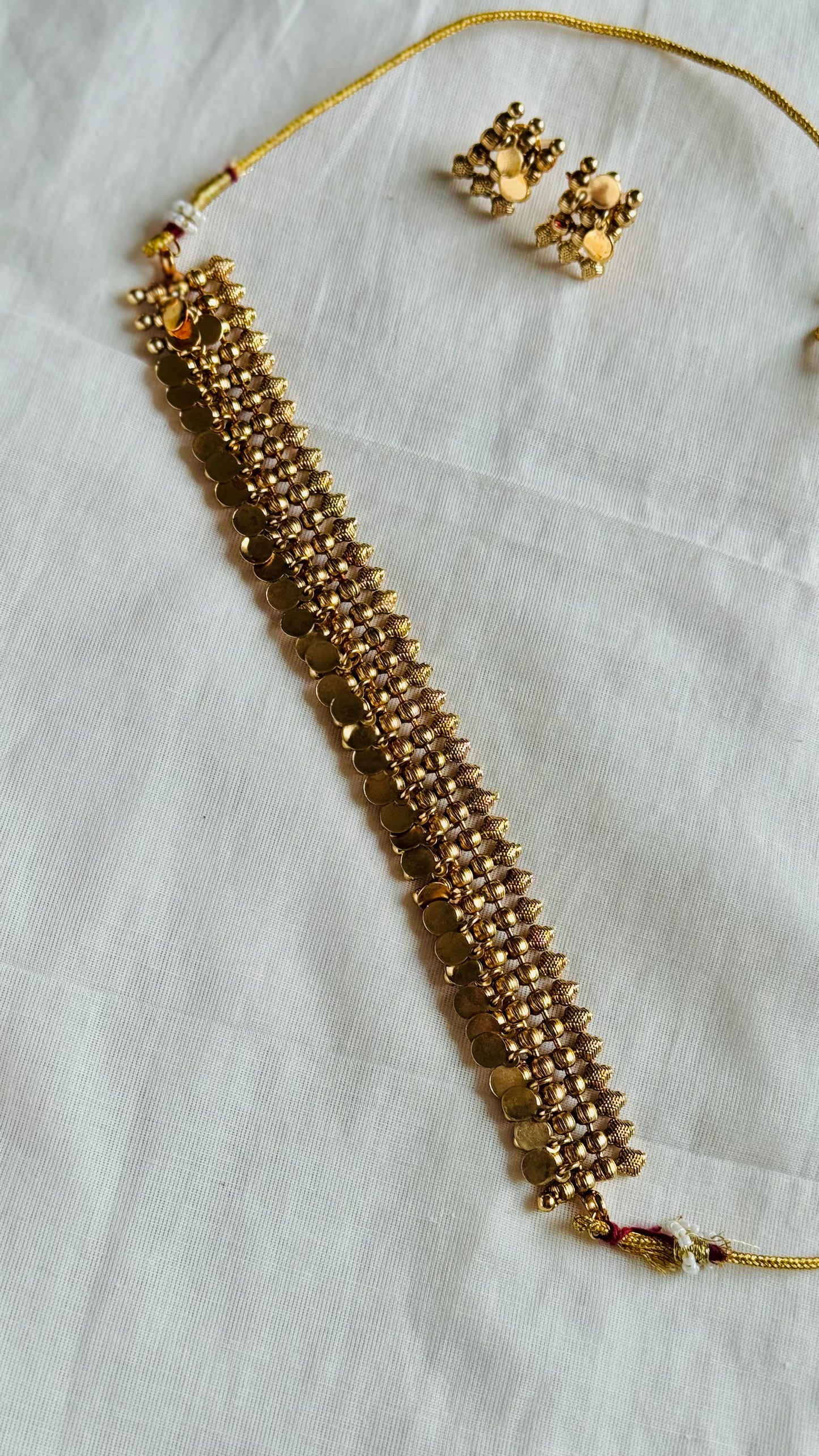 Plain antique gold Elakkathali, with earrings - YCGPNP803