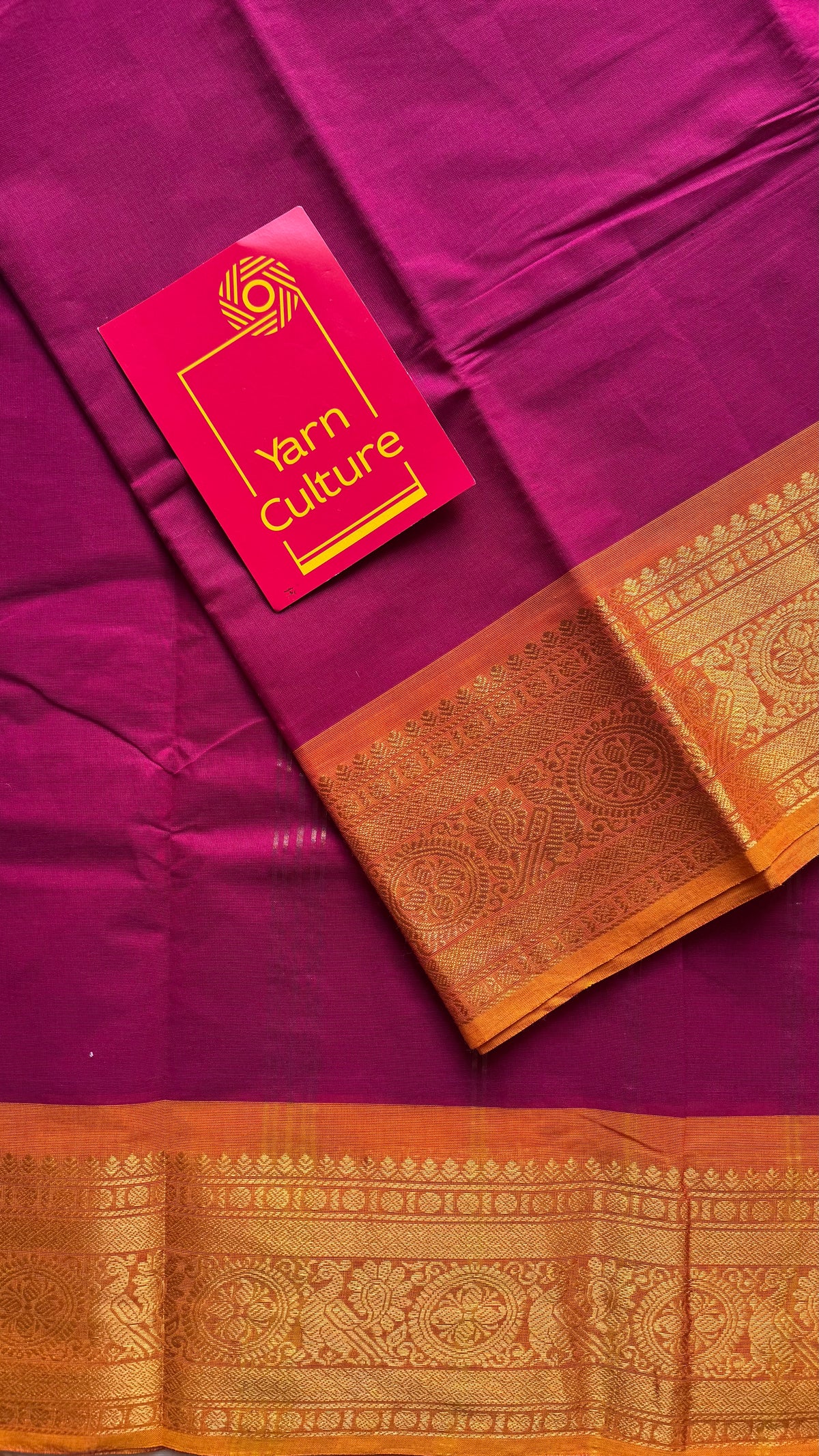 Magenta with turmeric yellow zari border chettinad cotton saree - YCCOTNCKSE17
