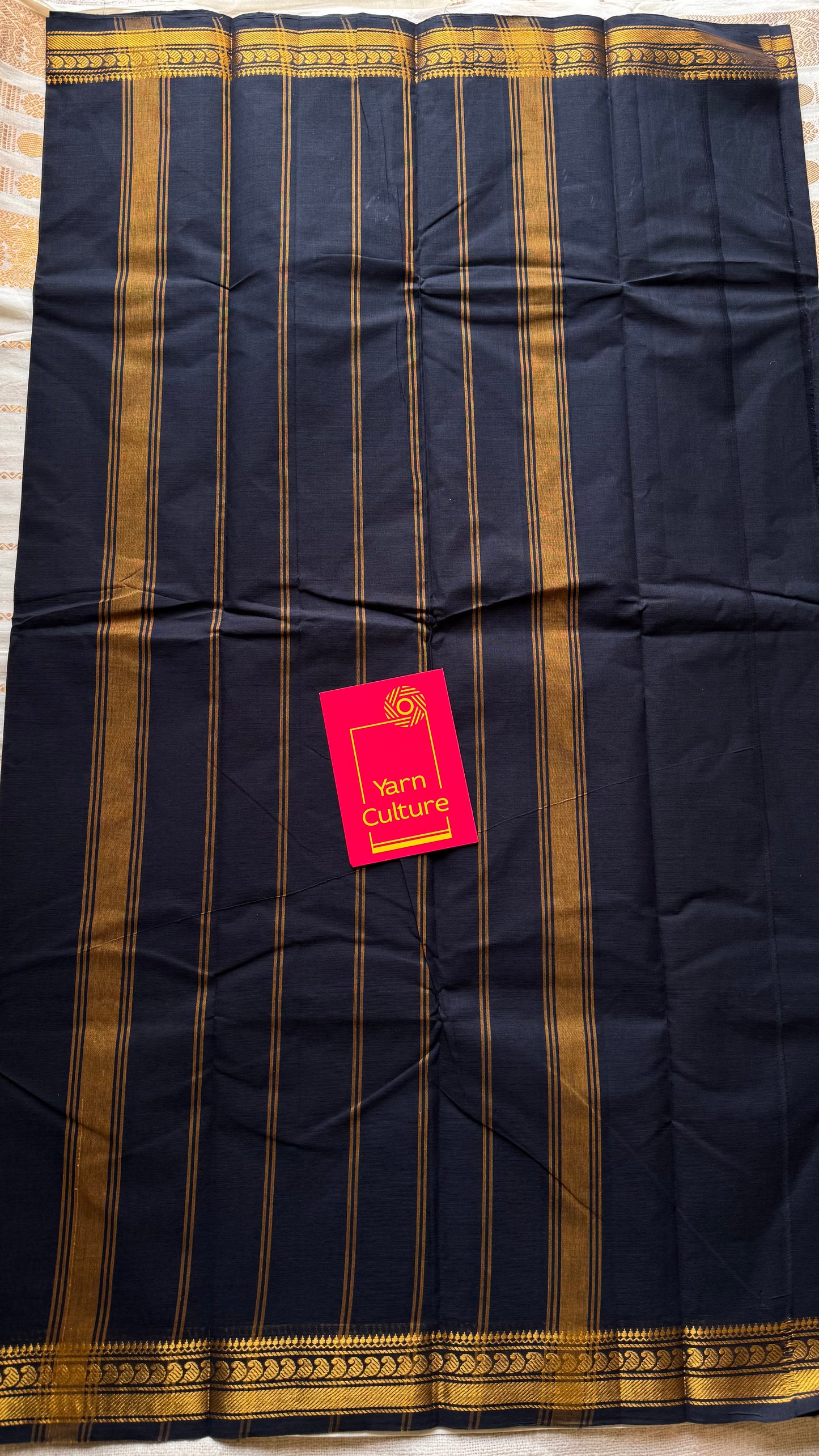 Chettinad cotton saree in black with thin paisley zari motif border - YCCOTNJUCC07