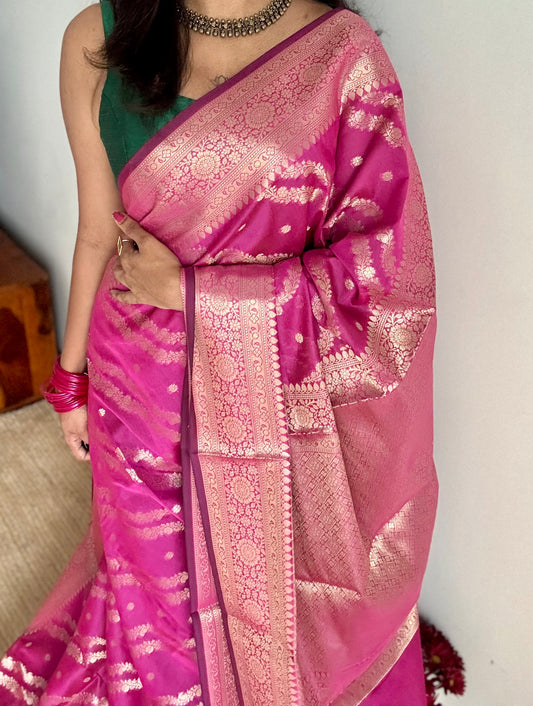 Ruby floral zari, Banarasi semi-georgette - YCDESE16