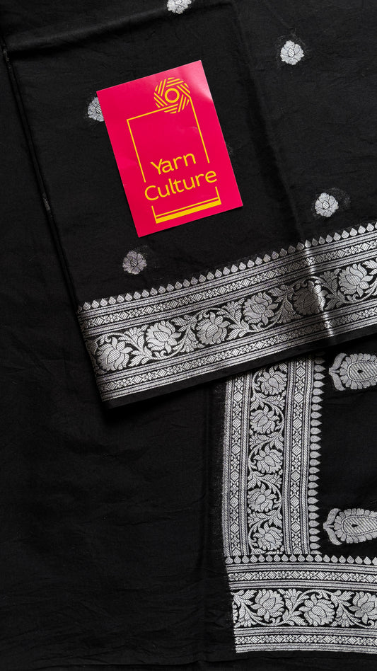 Black silver zari, Banarasi semi chiffon