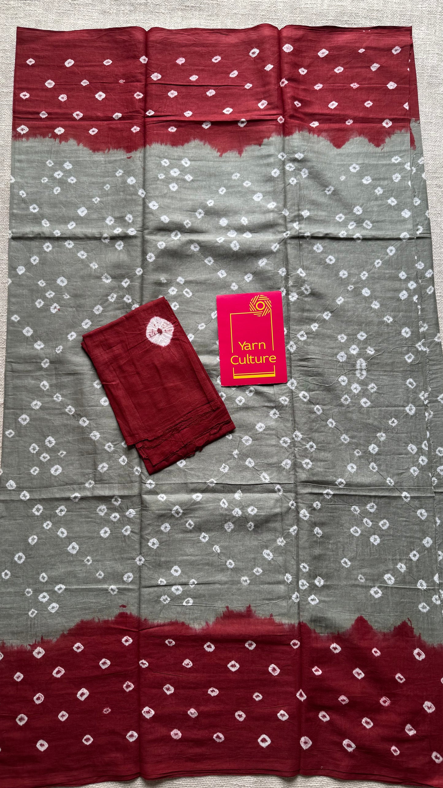 Grey with maroon Sungudi/Bandhani, soft cotton - YCCOTNSEMS74