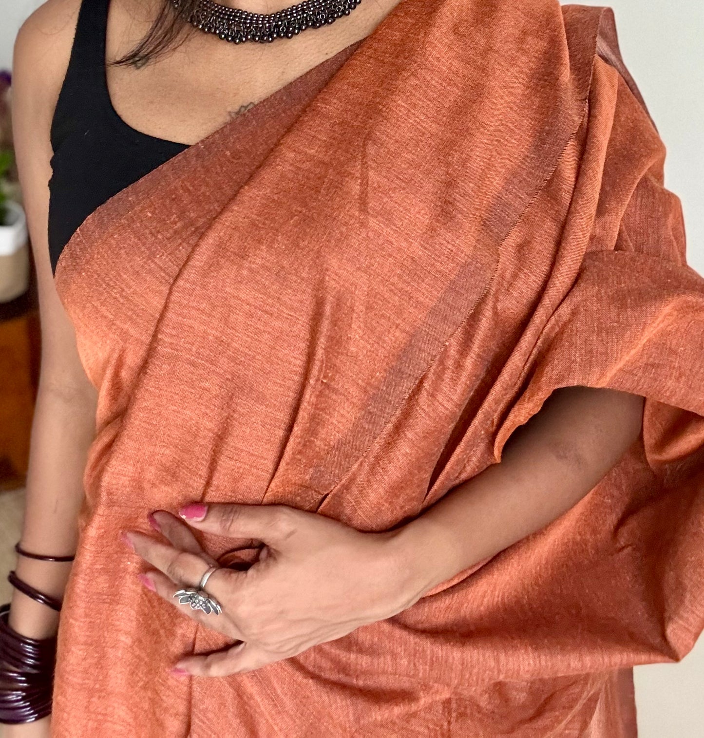 Rust orange soft cotton saree  - YCBCKCAP27