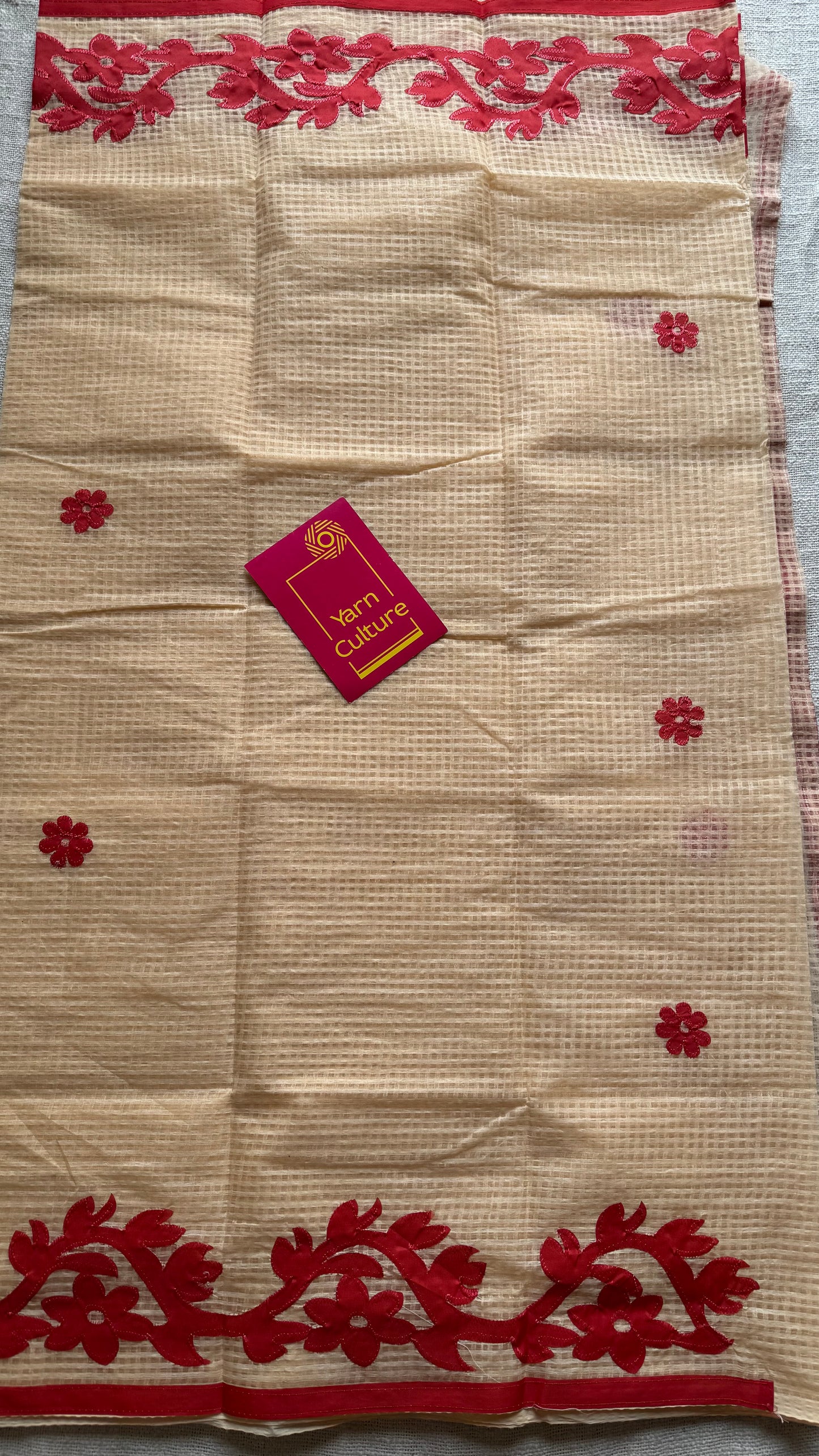 Rabdi Rose - cream kota saree with red floral cut work - YCTORKDAP14