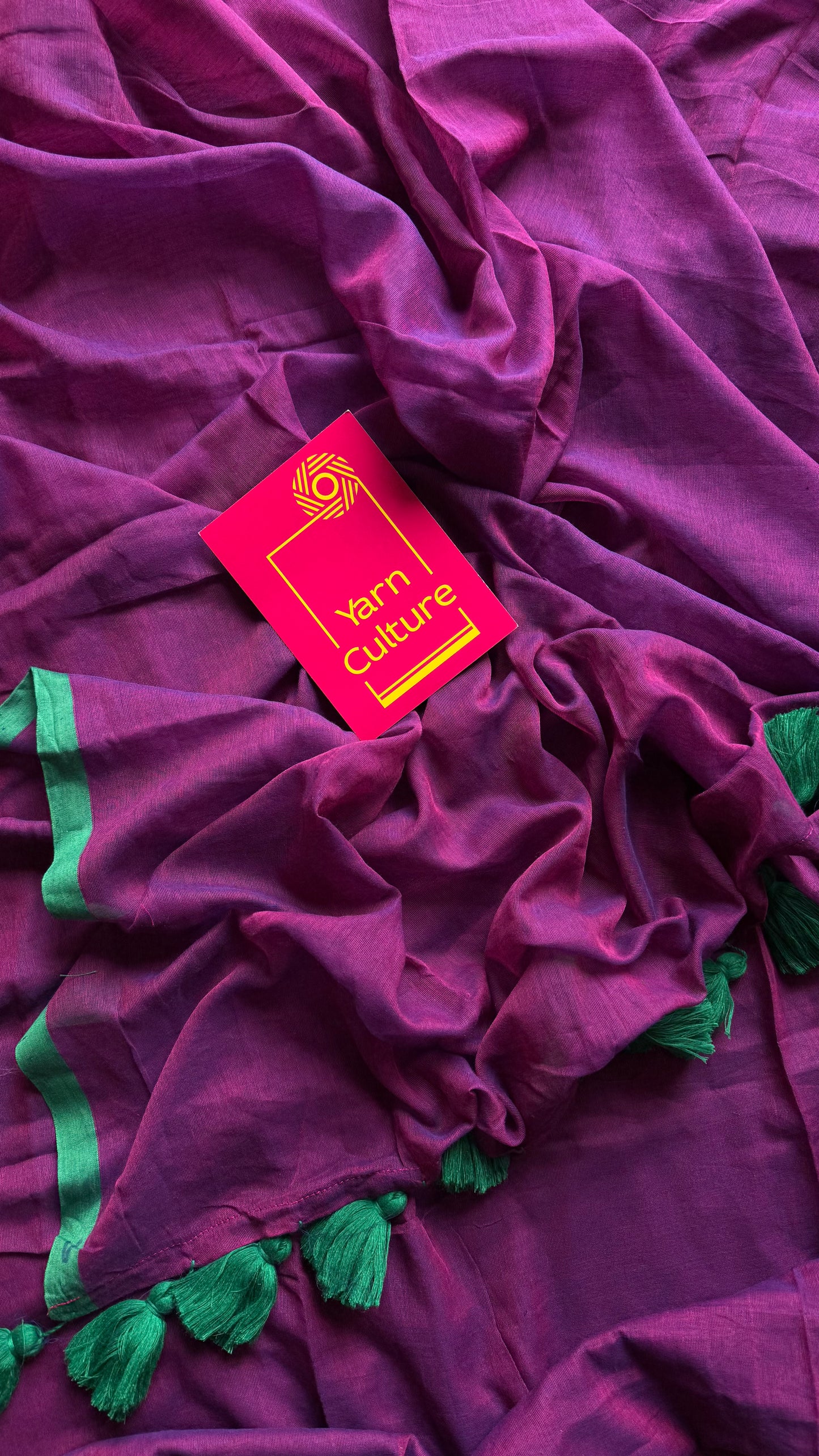 Grape wine with green border mul cotton saree - YCBCMCFE228