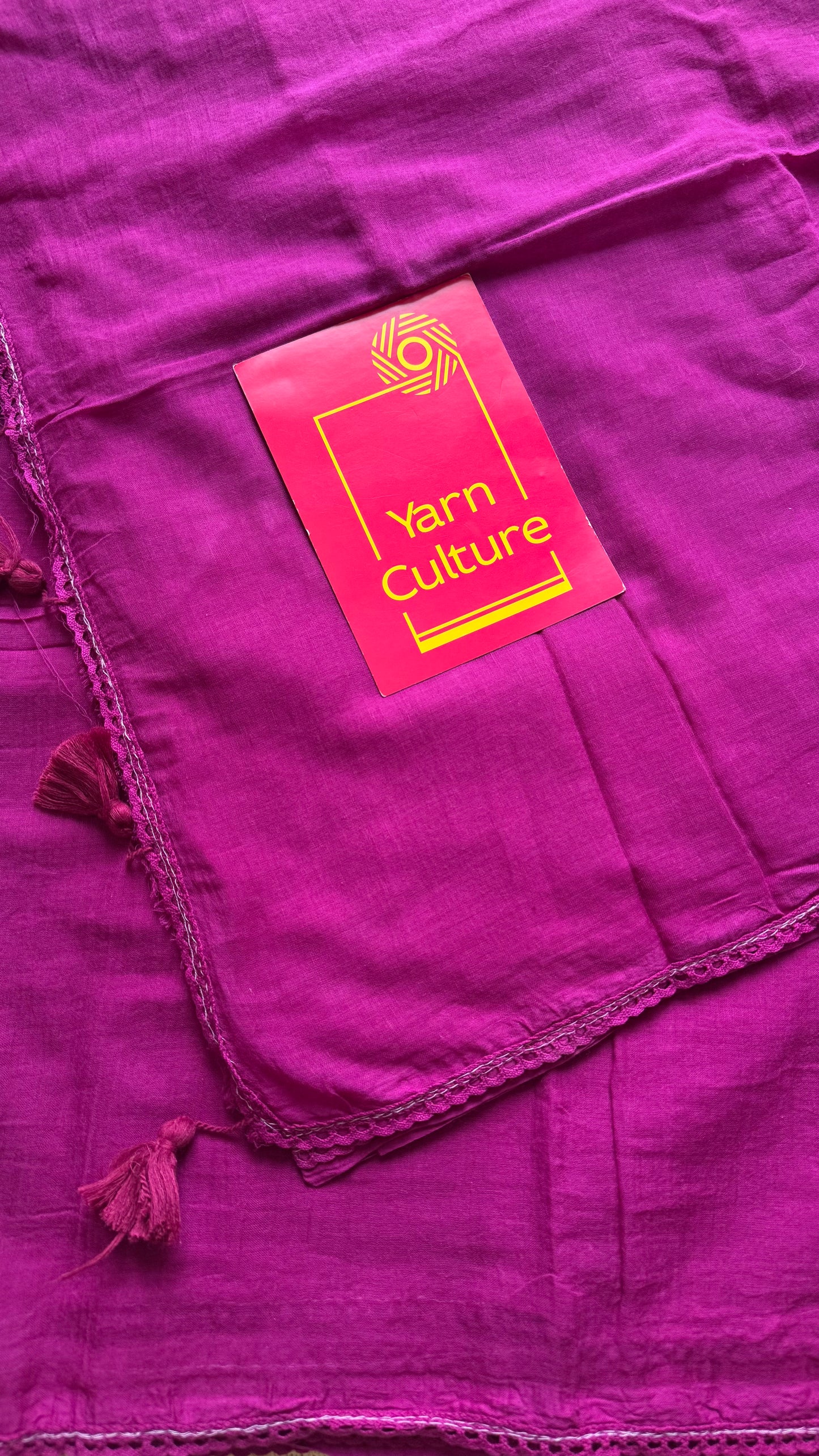 Purple pink plain mul saree with lace border - YCBCMCFE404