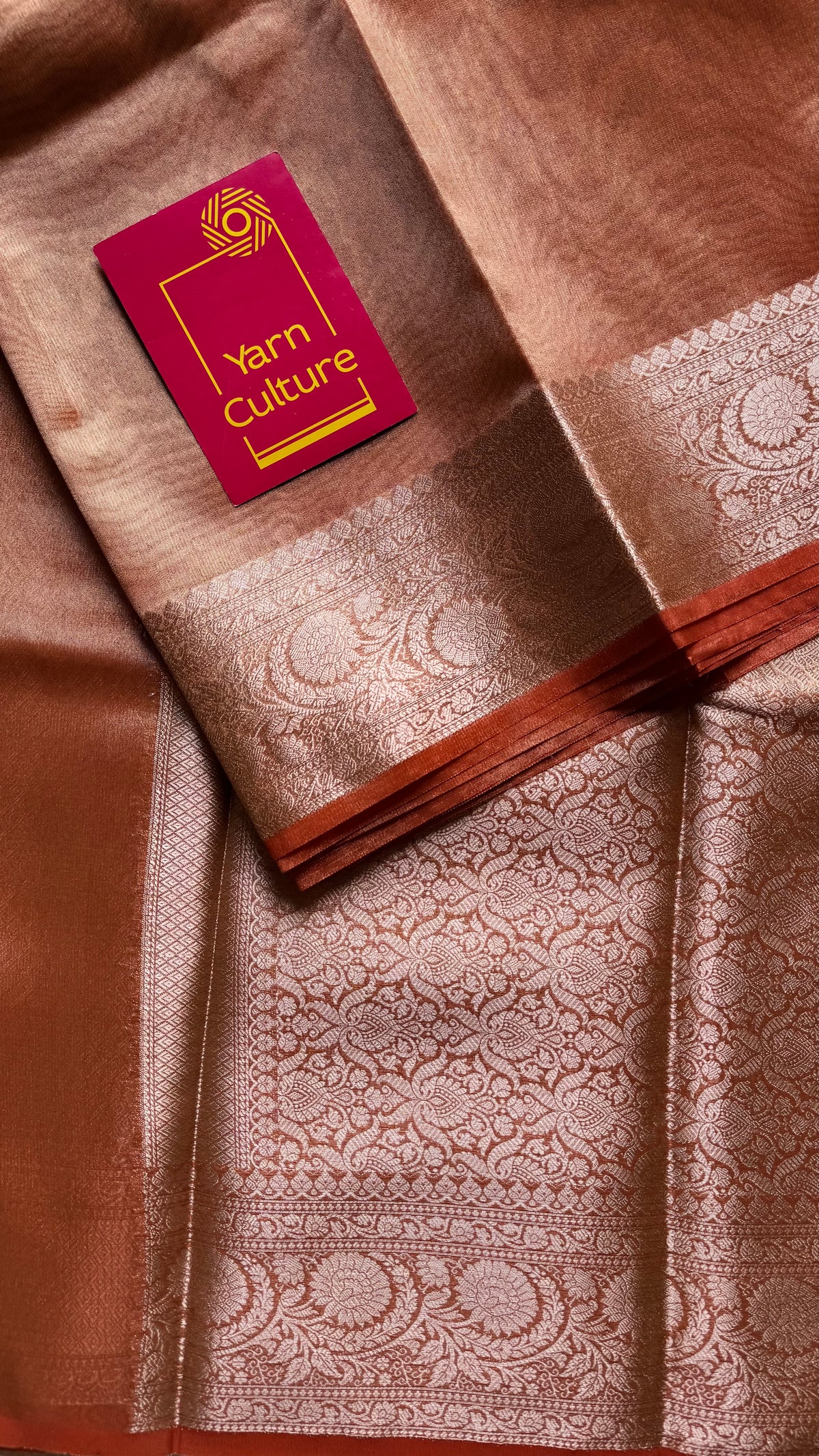 Orange tissue Banarasi saree with zari border - YCBLTOC87