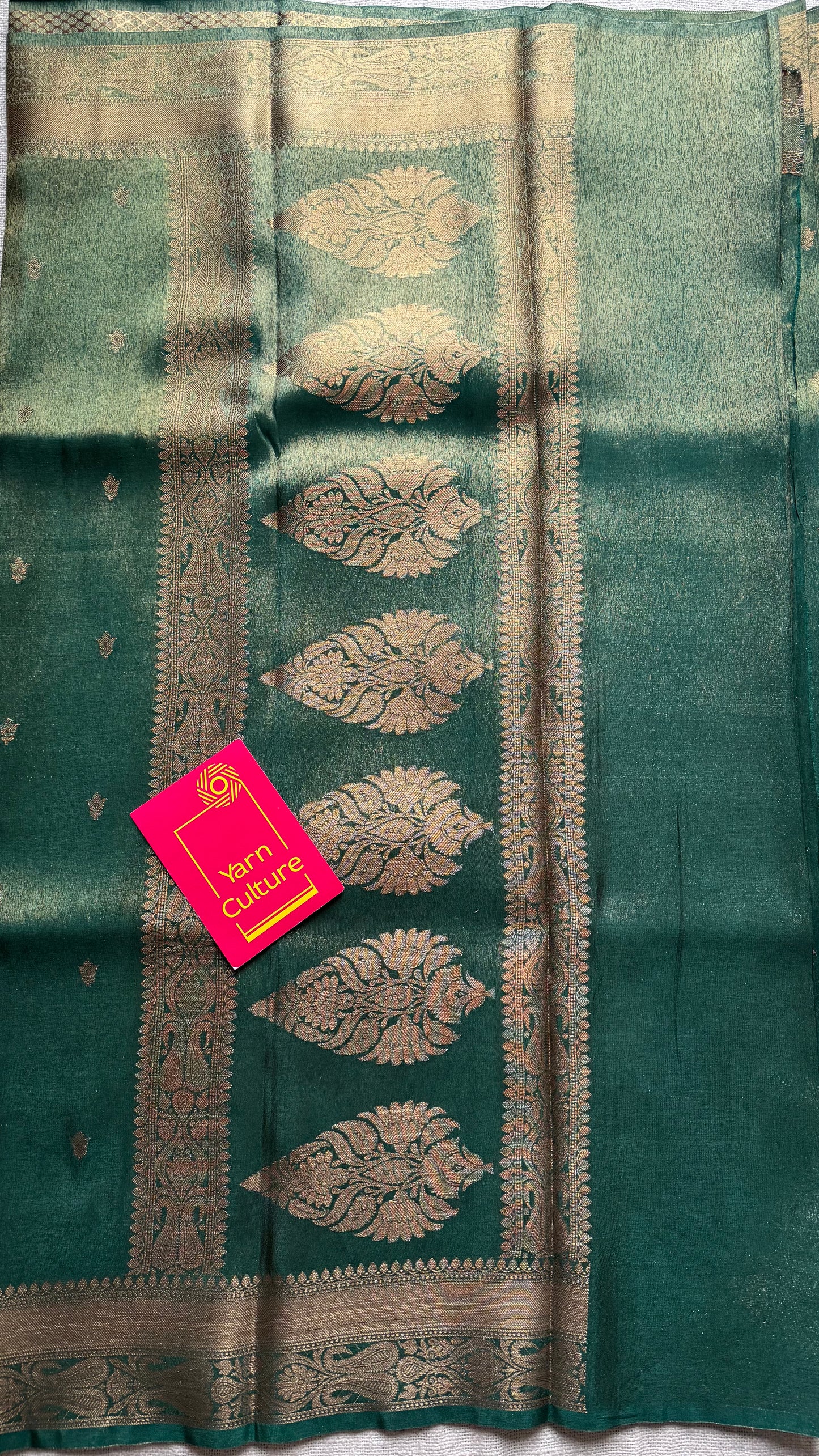 Green with gold dual tone, Banarasi semi-silk - YCDESE07