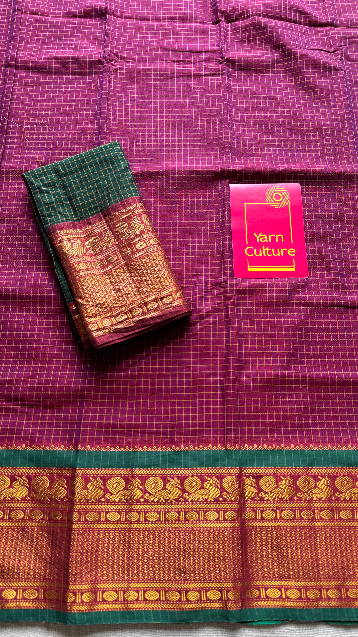 Purple pink (vadamalli) checks with zari border, premium narayanpet, soft cotton - YCWOTDFEBB14