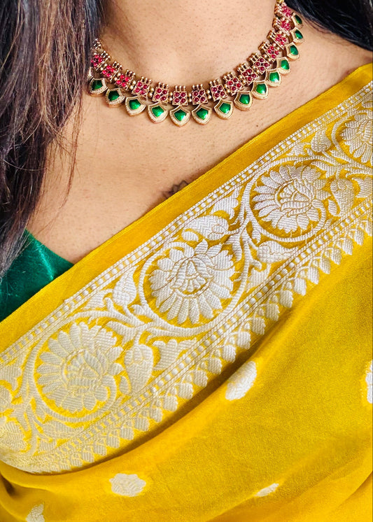 Green palakka neckpiece with earrings - YCGPNP633