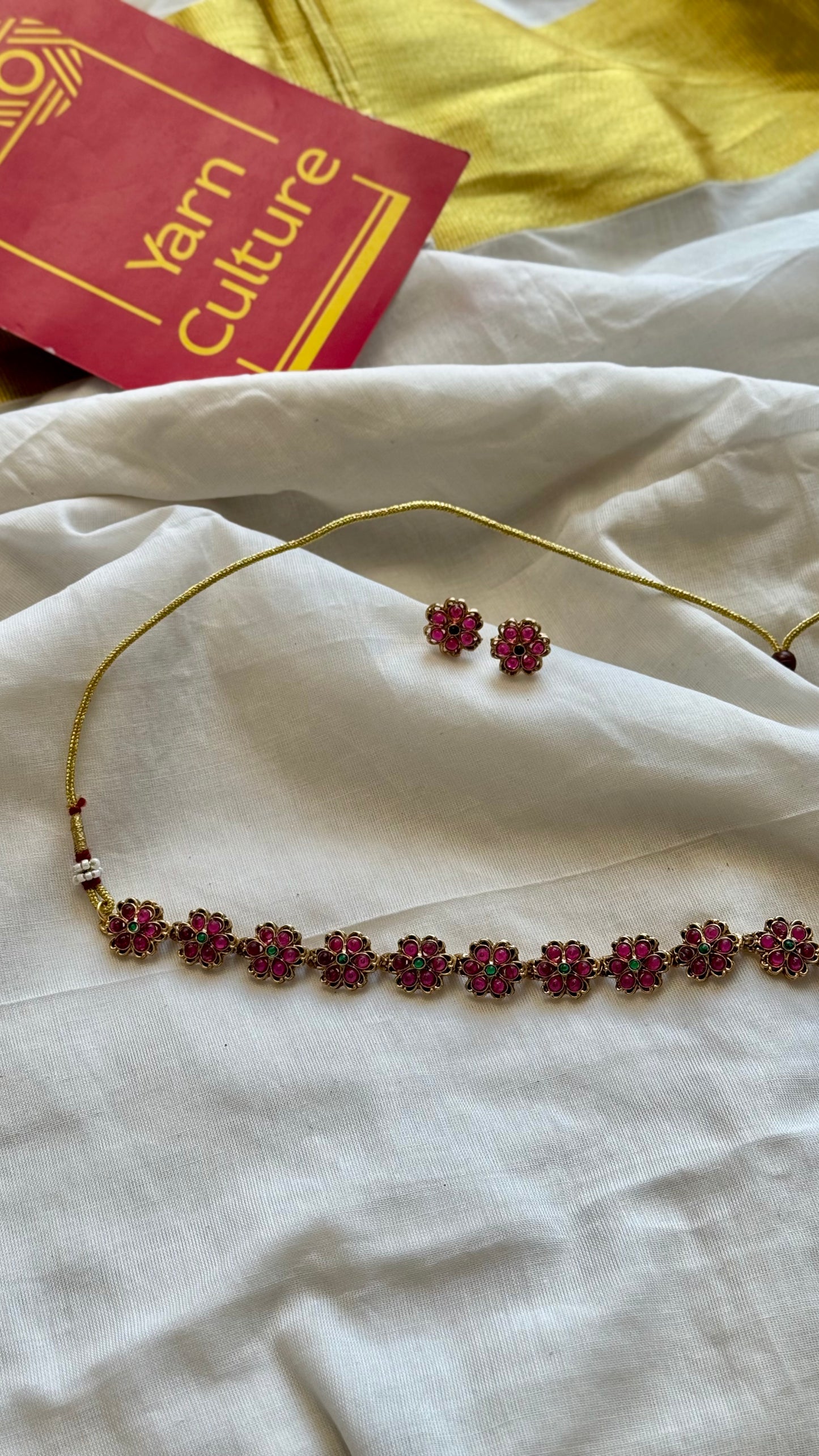 Ruby floral pendant neckpiece with earrings - YCGPNP642