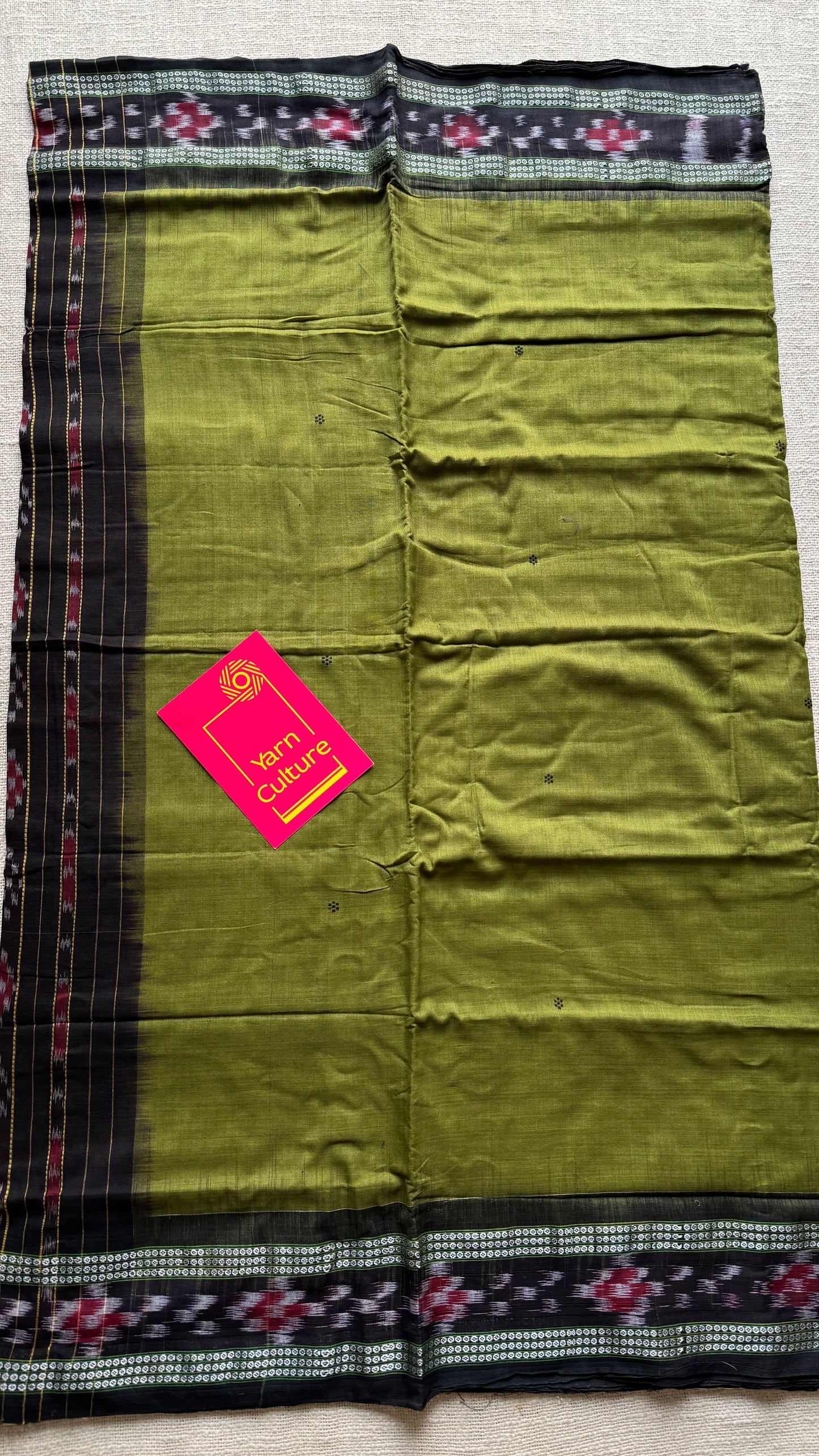Prahari - olive green Sambalpuri handloom cotton - YCHOTESJA203