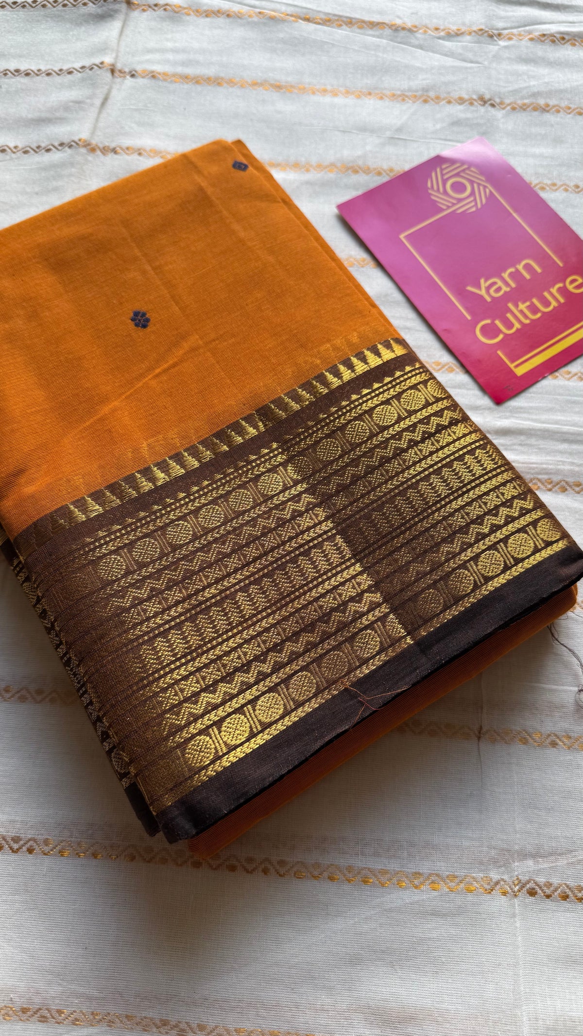 Orange with brown zari border chettinad cotton saree - YCCOTNCKSE16