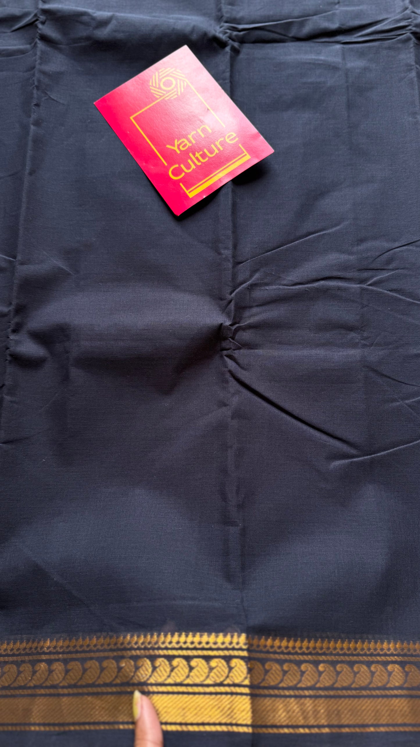 Chettinad cotton saree in black with thin paisley zari motif border - YCCOTNJUCC07