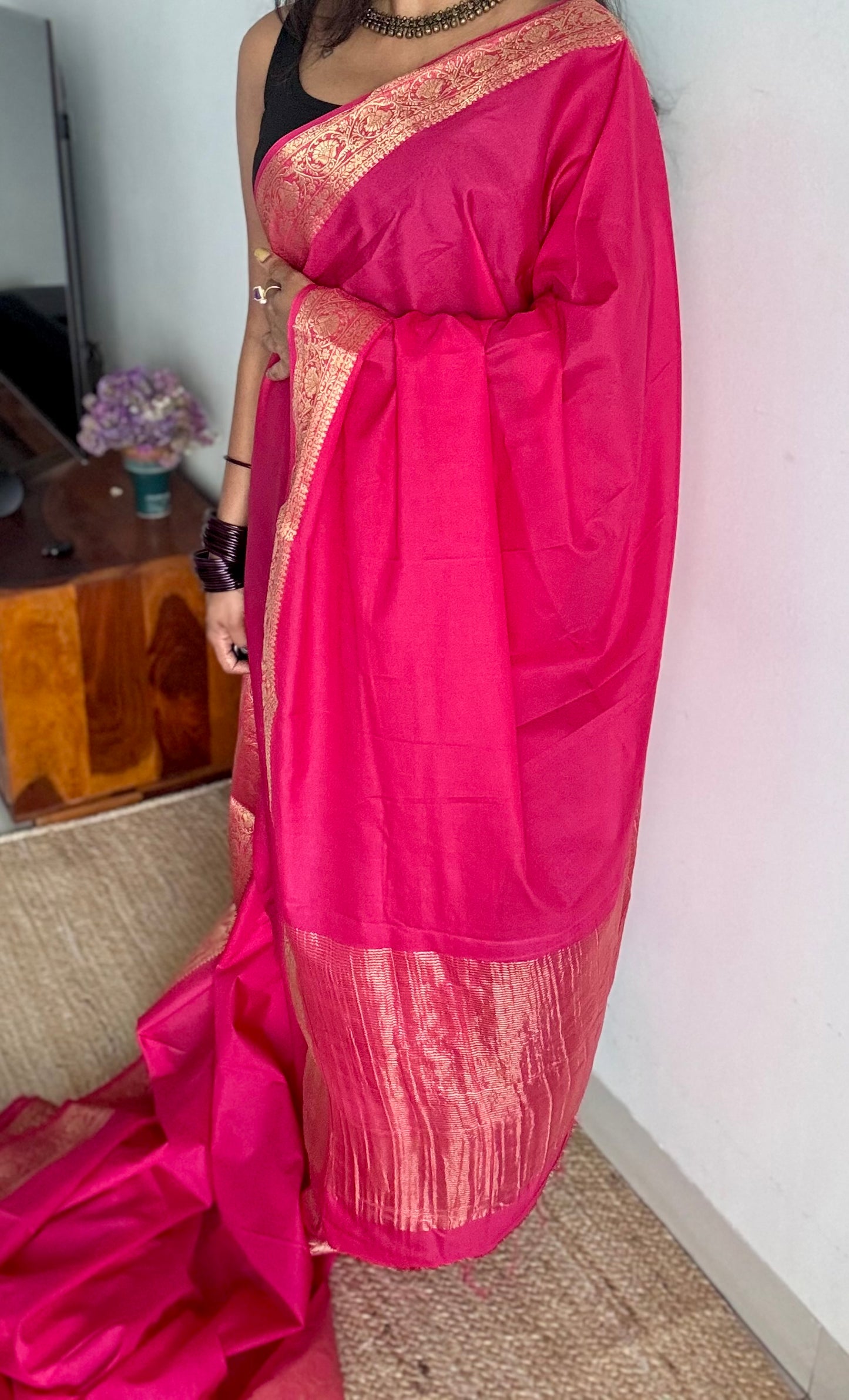 Peach pink Mysore semi crepe silk saree - YCLOKFE239