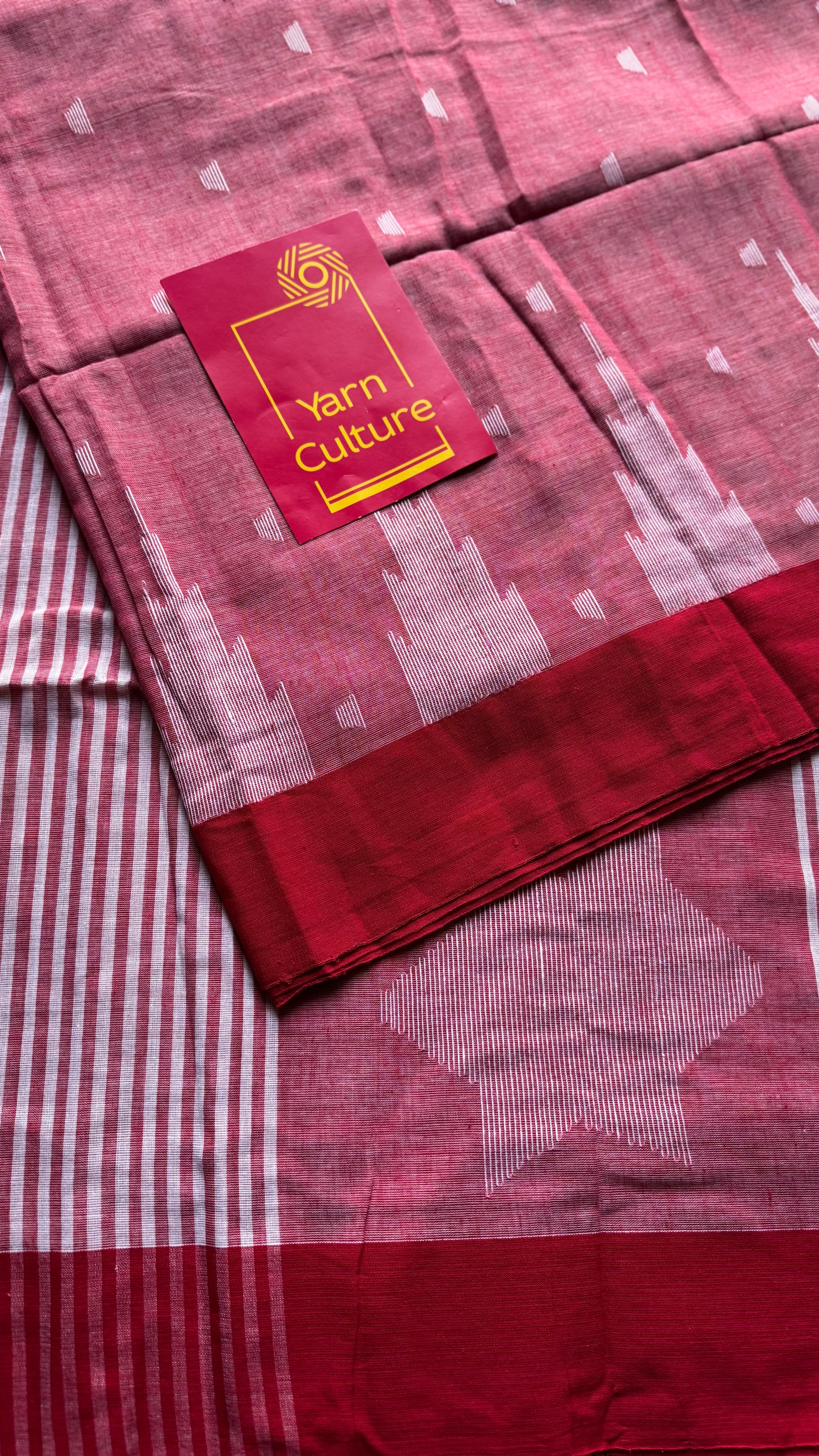 Muted red with dark red borders, temple motif woven threadwork, soft cotton - YCBCMKCDE29