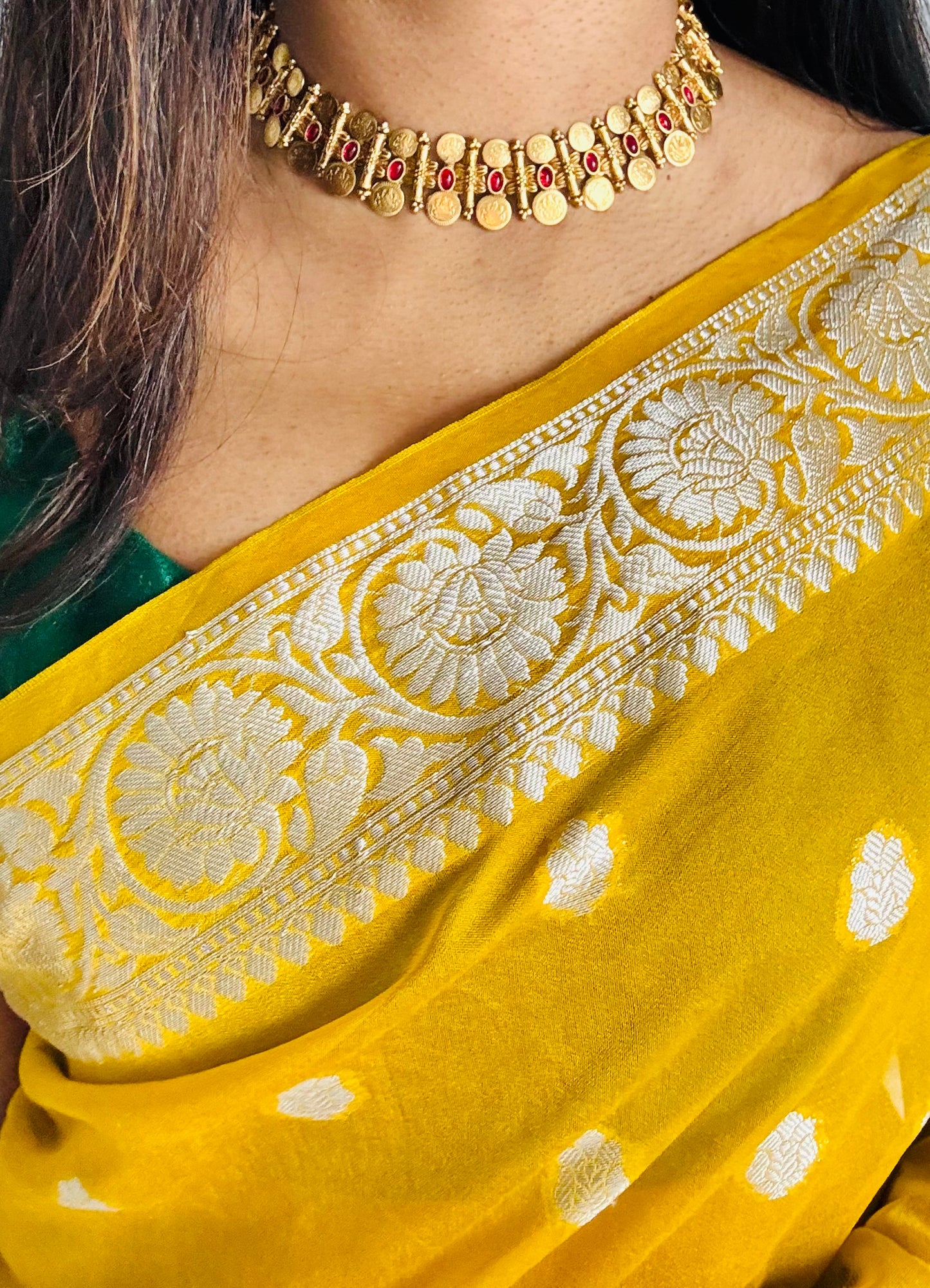 Coin necklace with ruby stones, with earrings - YCGPNP610