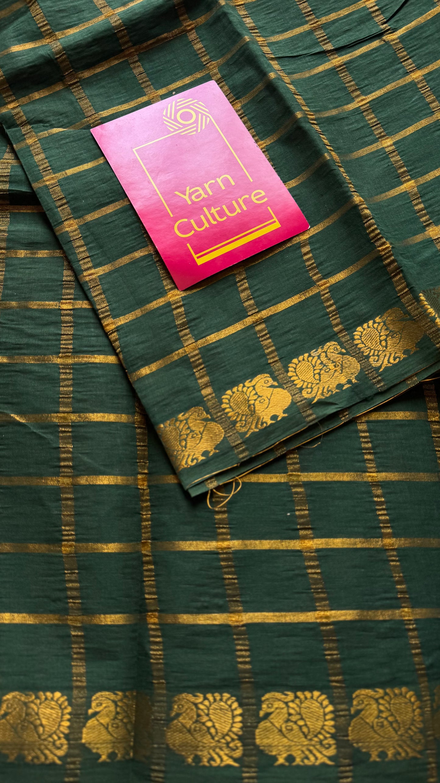 Dark green pavithra kattam kattuchayam dyed madurai cotton saree - YCCOTNMSAP209