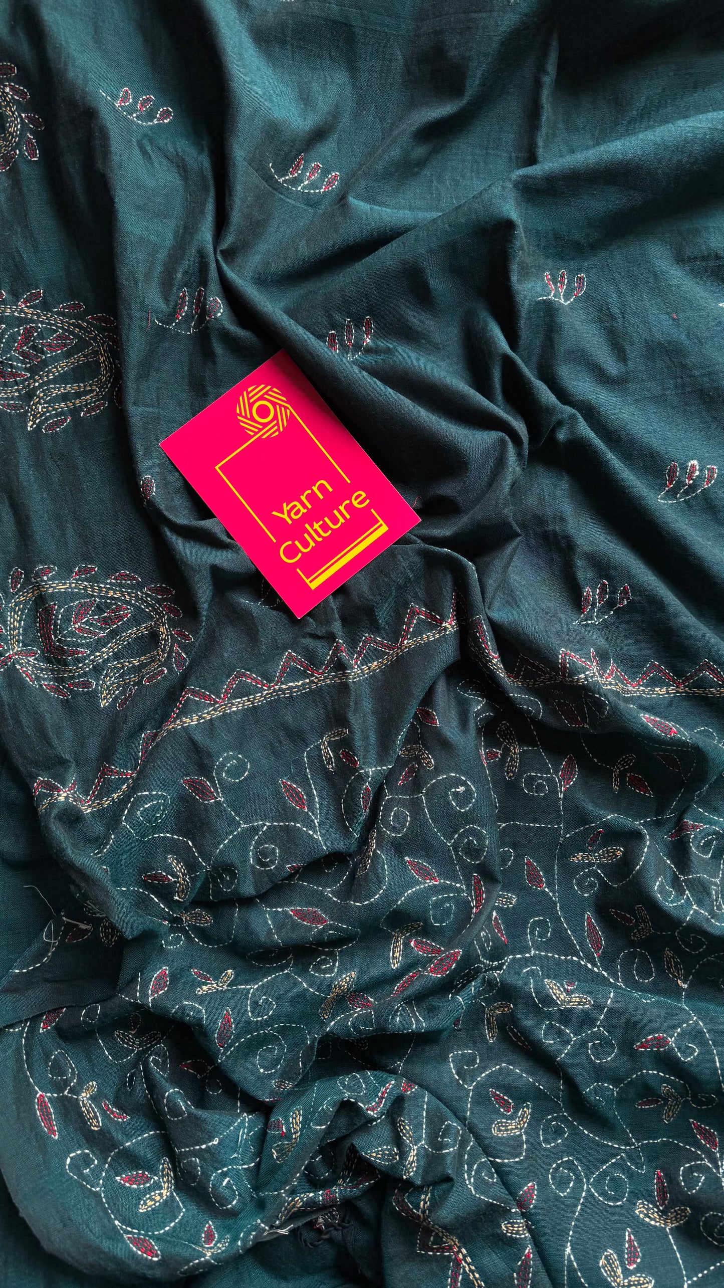 Embroidered black kantha weave in soft cotton - YCBCKKJA146