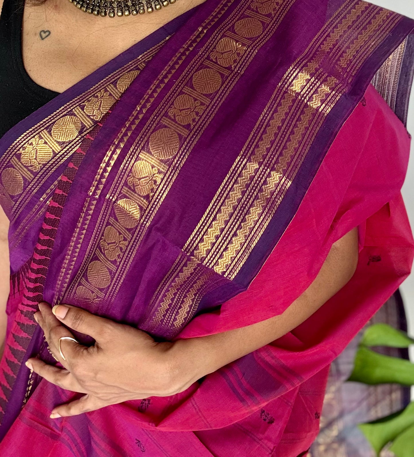 Magenta pink and purple contrast, kanchi cotton saree - YCCOTNMA324