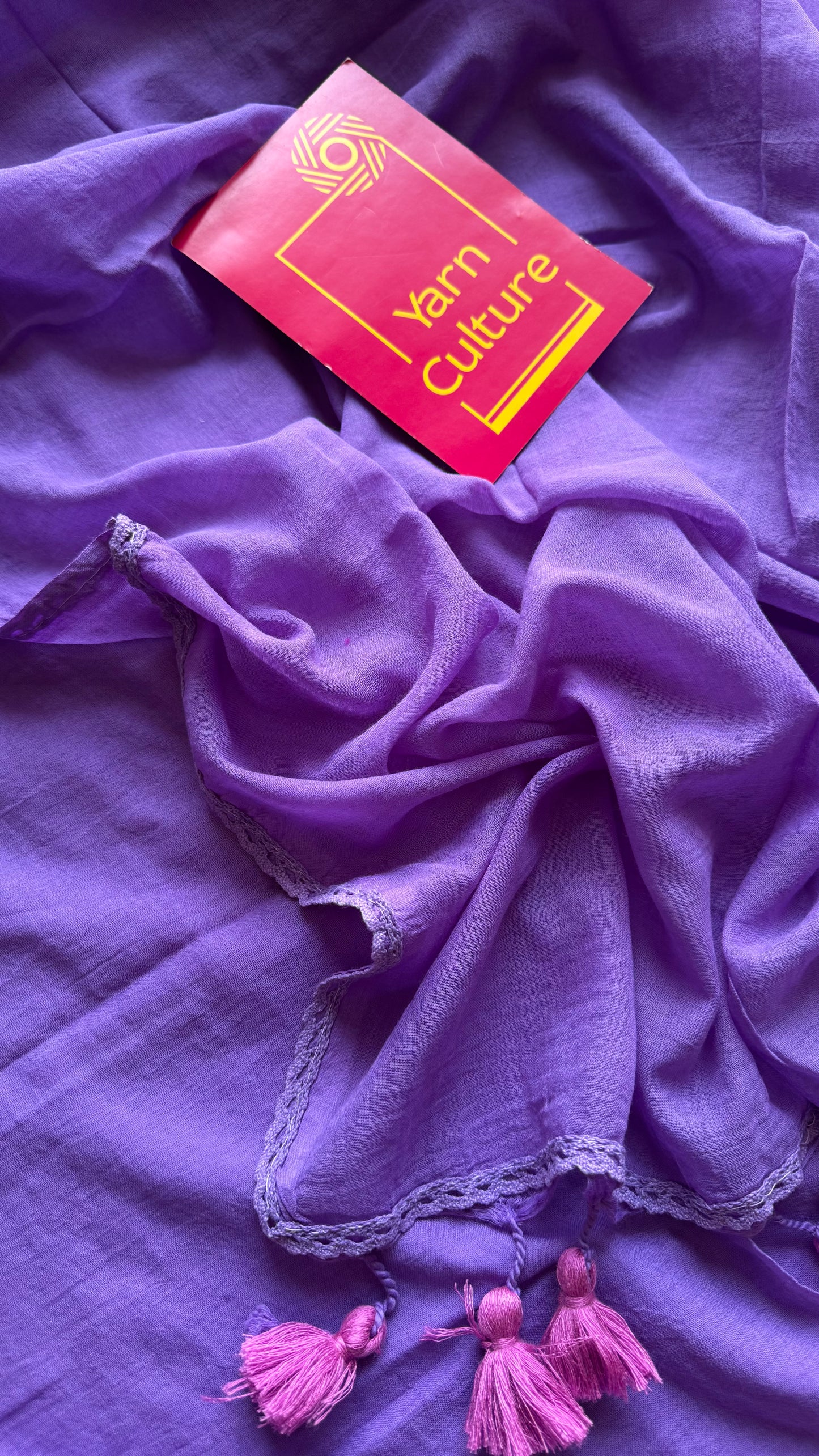 Lilac plain mul saree with lace border - YCBCMCFE404