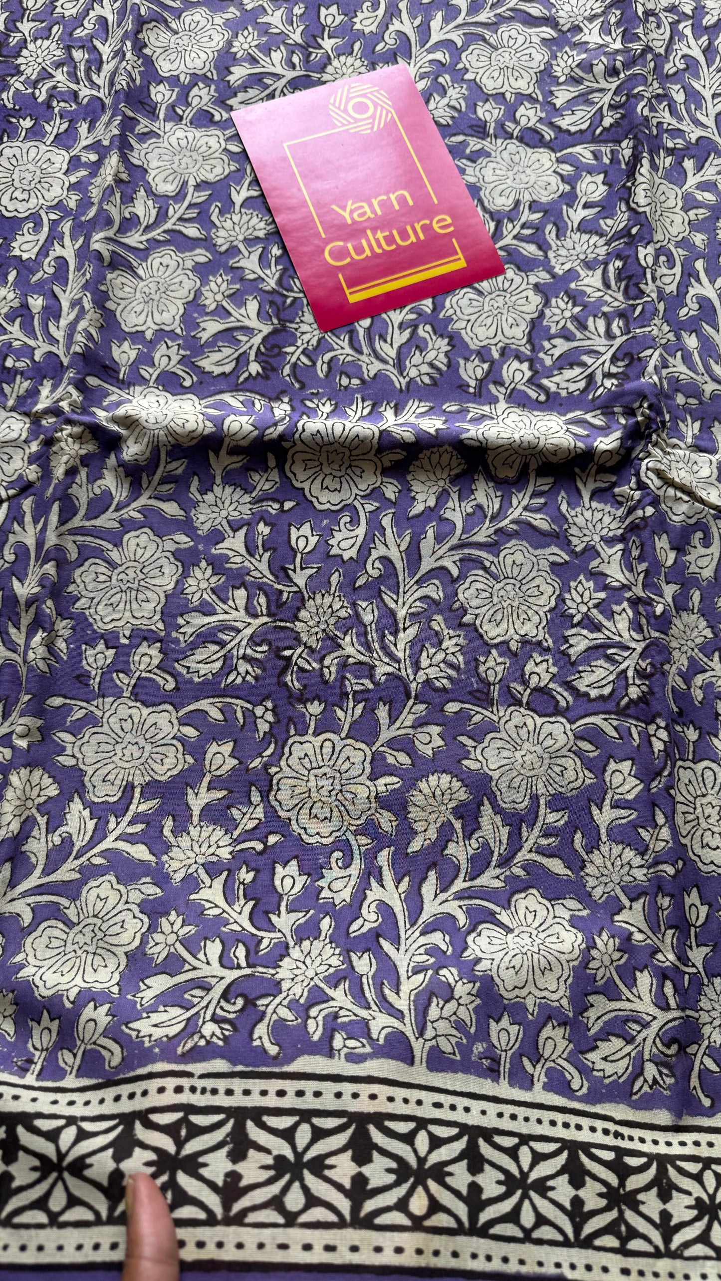 Purple with off white floral motifs, block printed soft cotton saree - YCTORCMA20