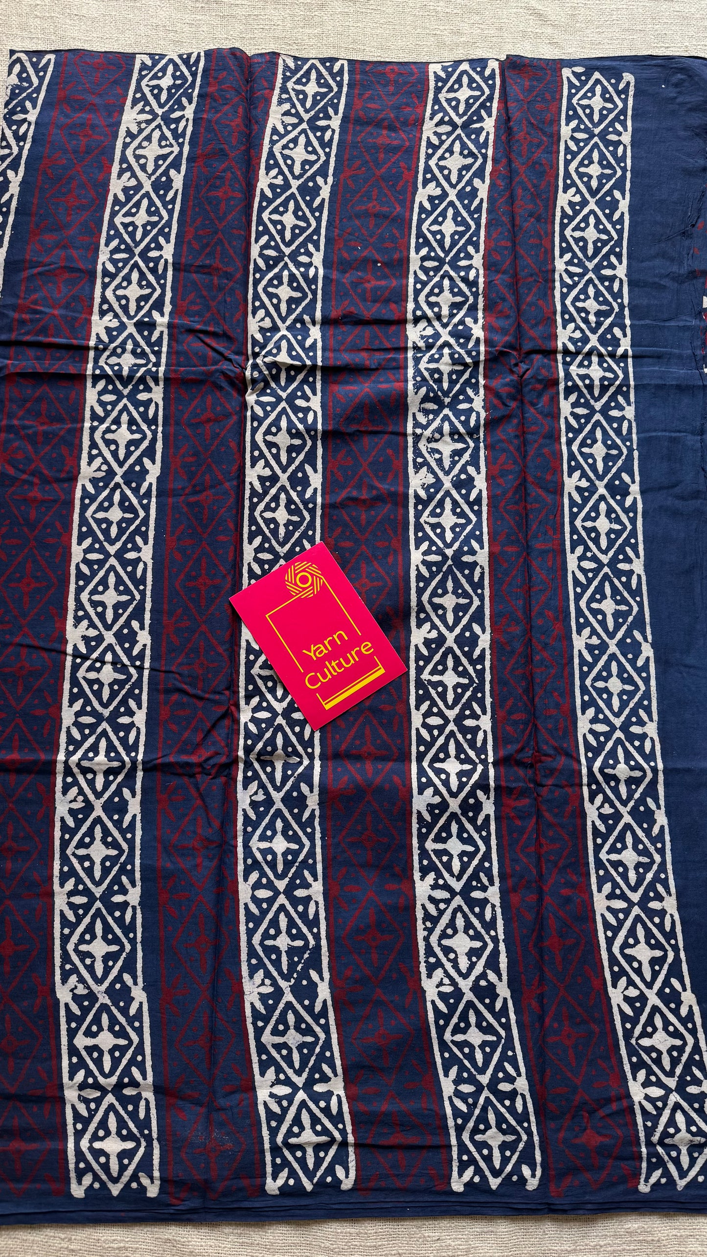 Beige with Indigo and maroon paisley motifs, block printed soft cotton saree - YCTORCMA23