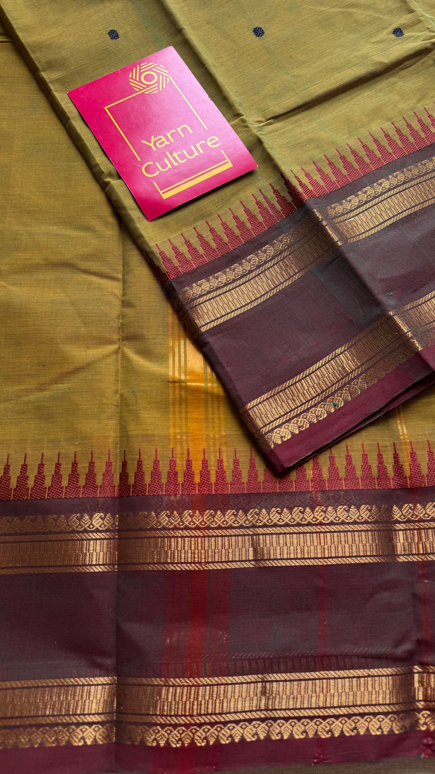 Kanchi cotton saree, light green with brown border - YCCOTNAP85