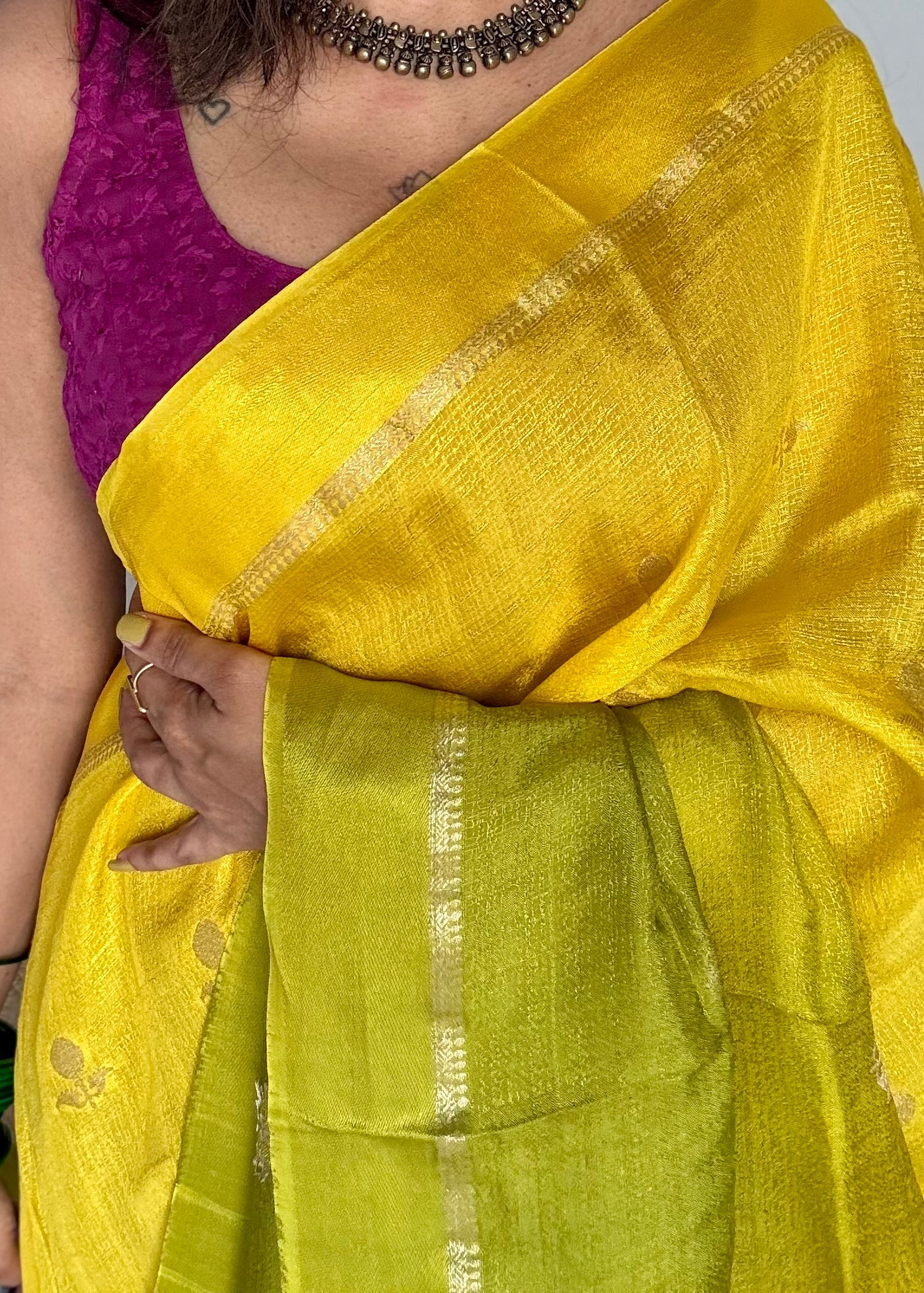 soft silk saree with satin border and jacquard zari motifs, lightweight farewell and partywear saree with elegant drape, flowy saree