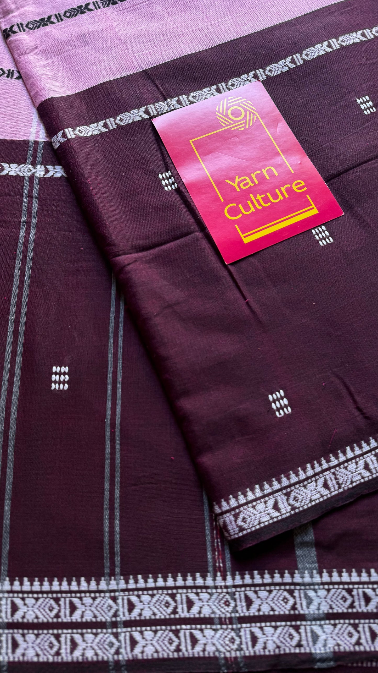Dhonekhali handloom soft cotton saree, pink with dark maroon and woven buttas - YCBCDFE251