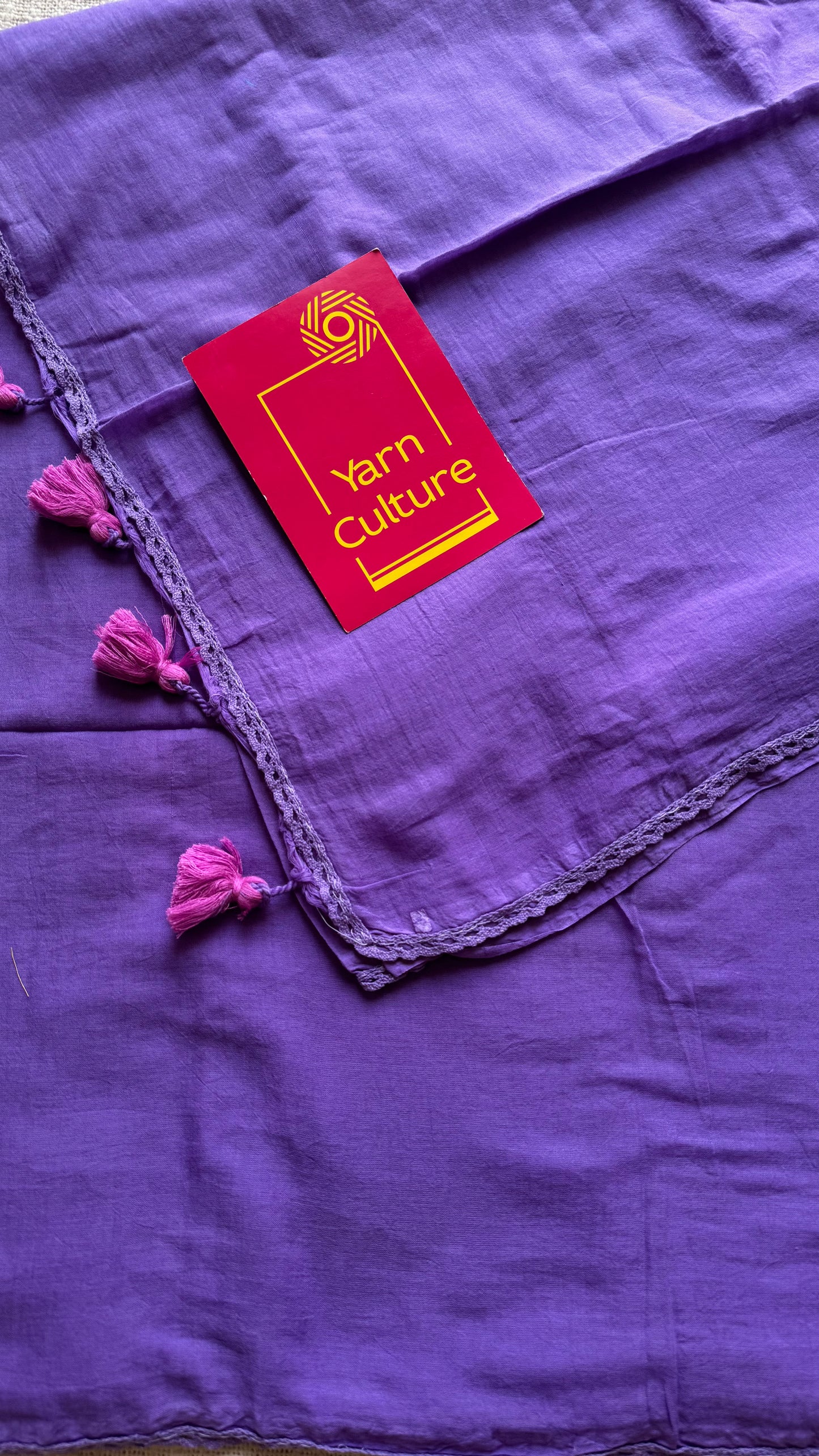 Lilac plain mul saree with lace border - YCBCMCFE404