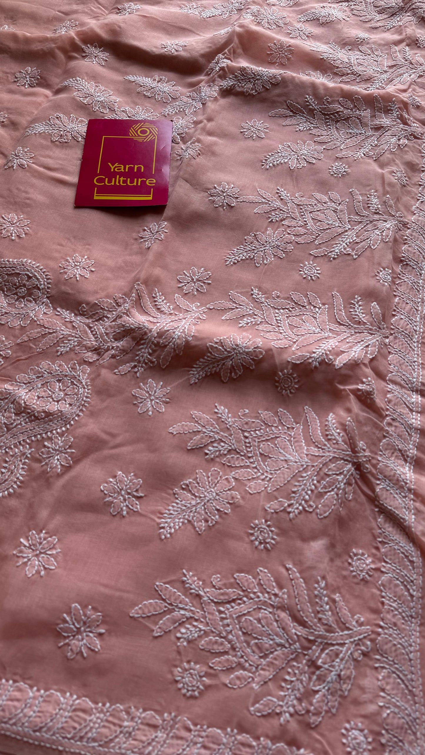 Noor - light peach hand-embroidered chikankari cotton saree - YCLCKFE426