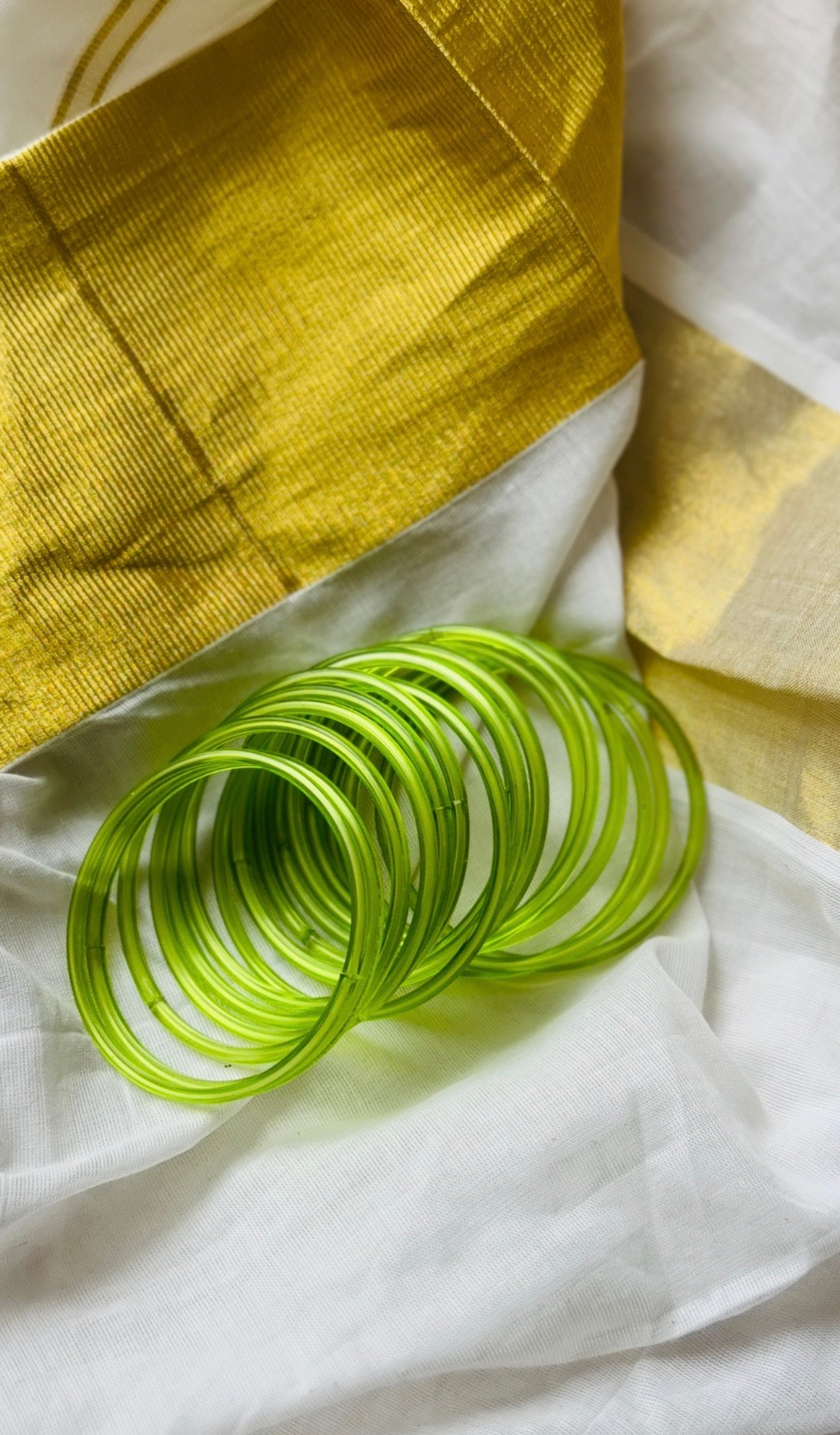 Parrot green glossy glass bangles, set of 12 - YCBANGL839