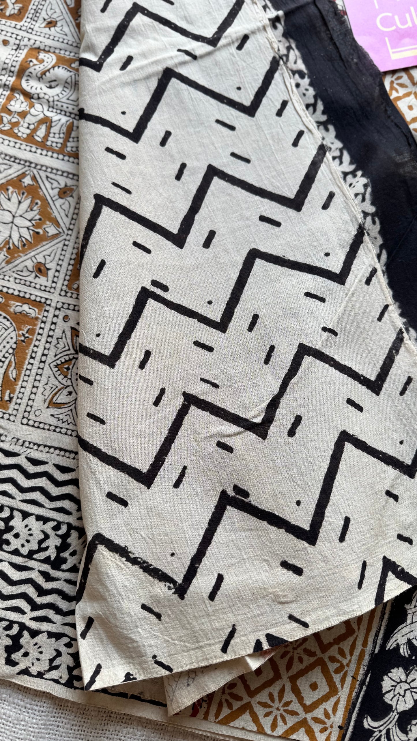 Katha - elephants, florals, and geometric tales block printed on earthy brown, soft cotton - YCWOTDNOBP92