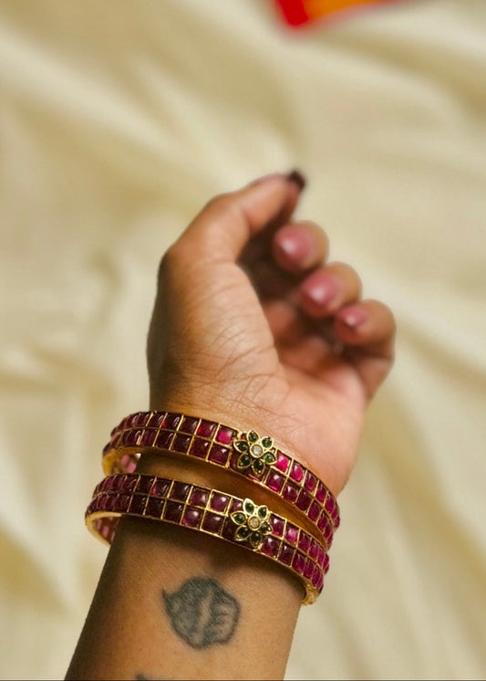 Ruby stone bangles, set of 2, sizes 2.4, 2.6, 2.8 - YCGPBA819