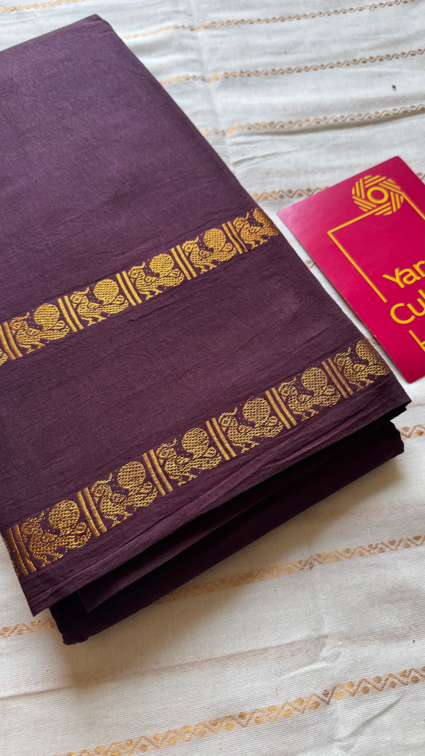 Coffee brown rettaipettu peacock gap border, kattuchayam dyed madurai cotton saree  - YCCOTNMSAP99