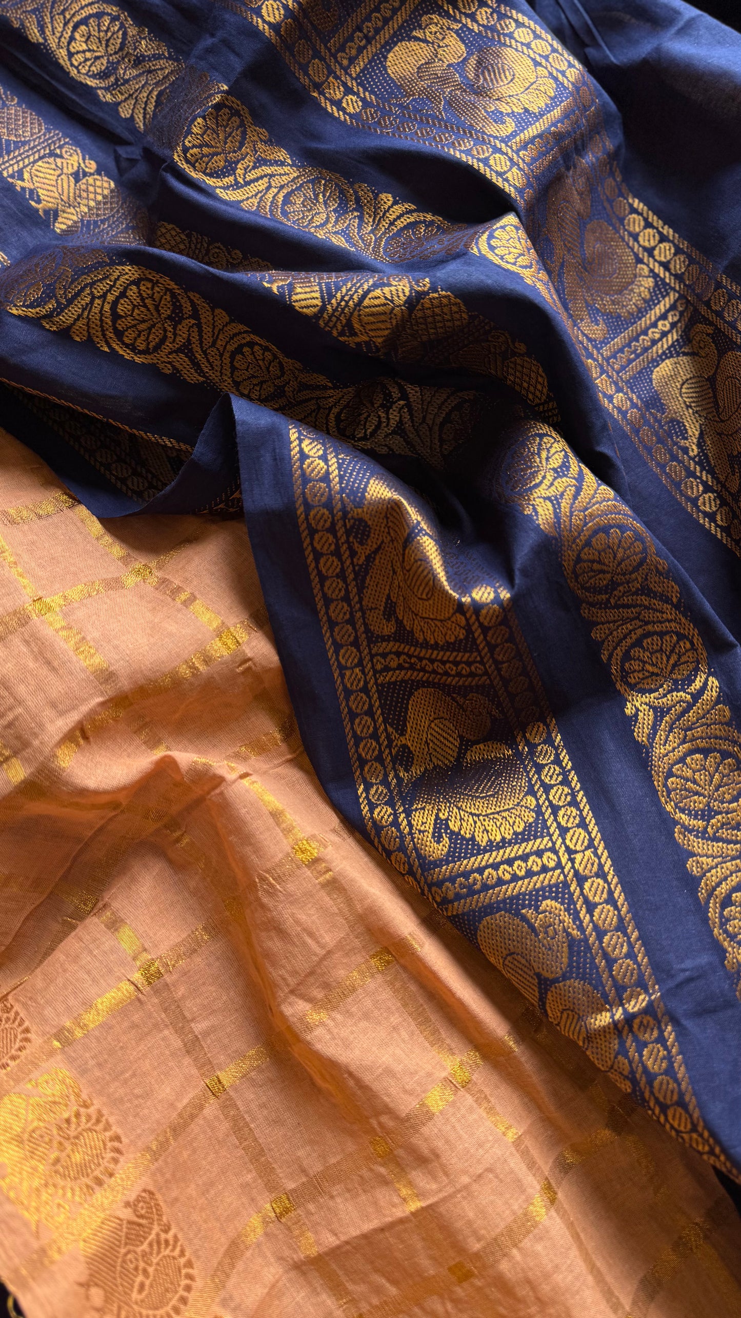 Dark blue with musk, sungudi cotton half-half saree - YCCOTNIDMA318