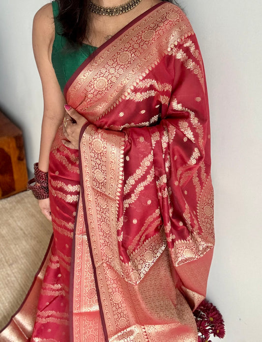 Maroon floral zari, Banarasi semi-georgette - YCDESE13