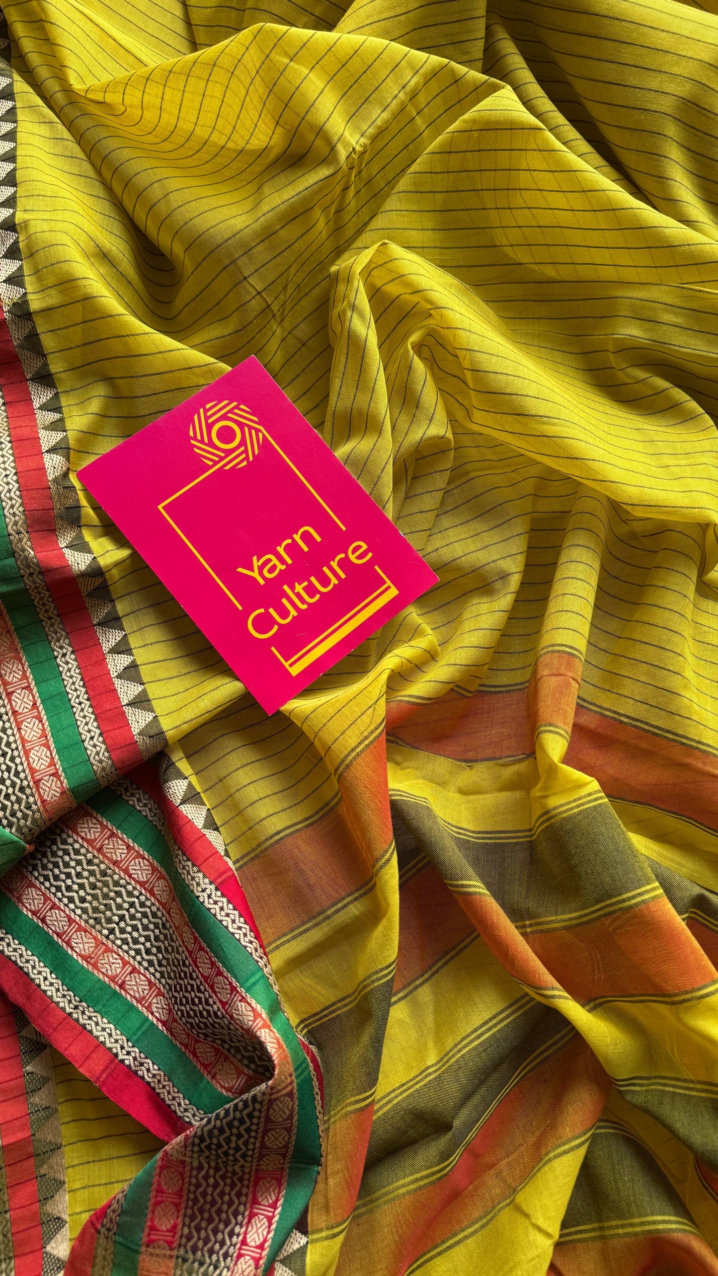 Ginger yellow premium narayanpet cotton with coloured motif border - YCWOTDNPNO85