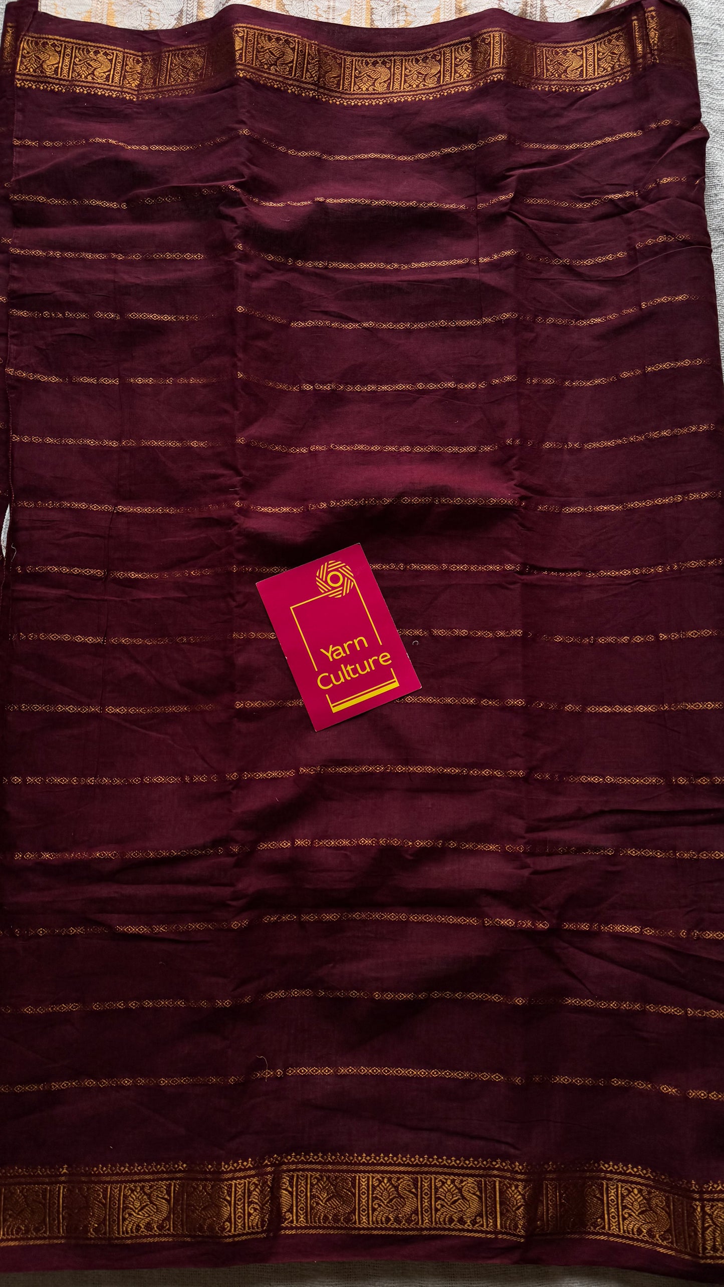 Cream with maroon, sungudi cotton half-half saree - YCCOTNMSFE354