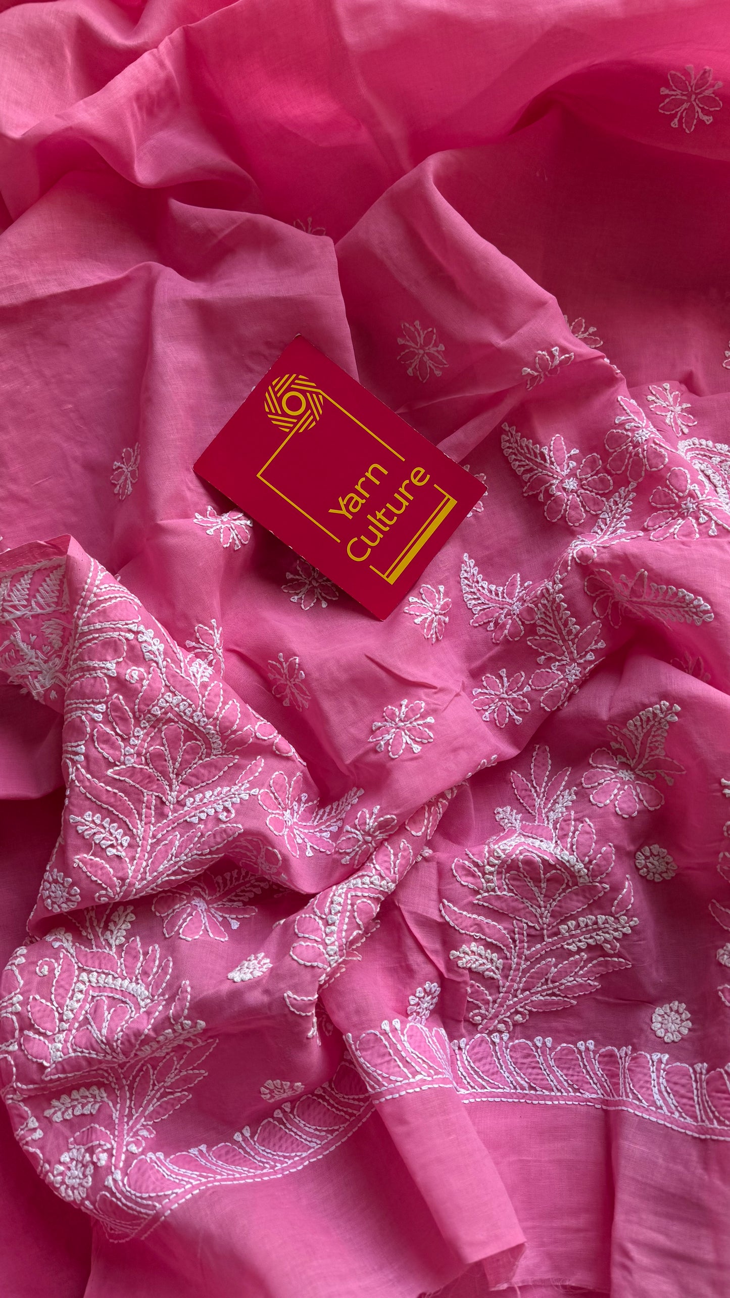 Zehra - persian pink hand-embroidered chikankari cotton saree - YCLCKFE421