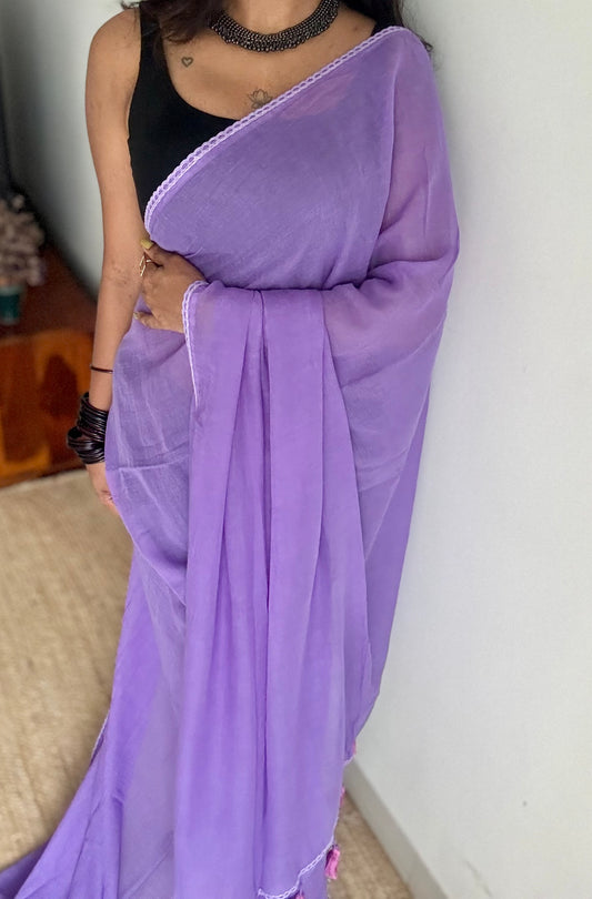 Lilac plain mul with lace border - YCBCMCLSE04