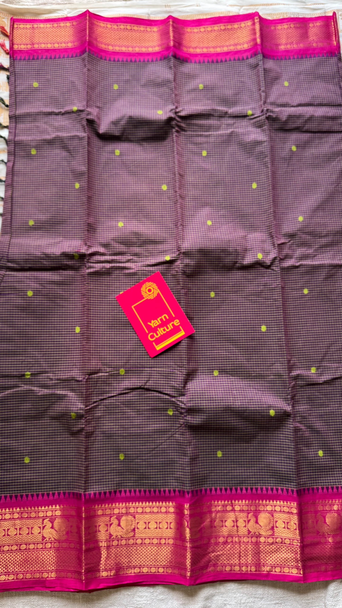 Dark purple with pink contrast, checkered kanchi cotton saree - YCCOTNJU19