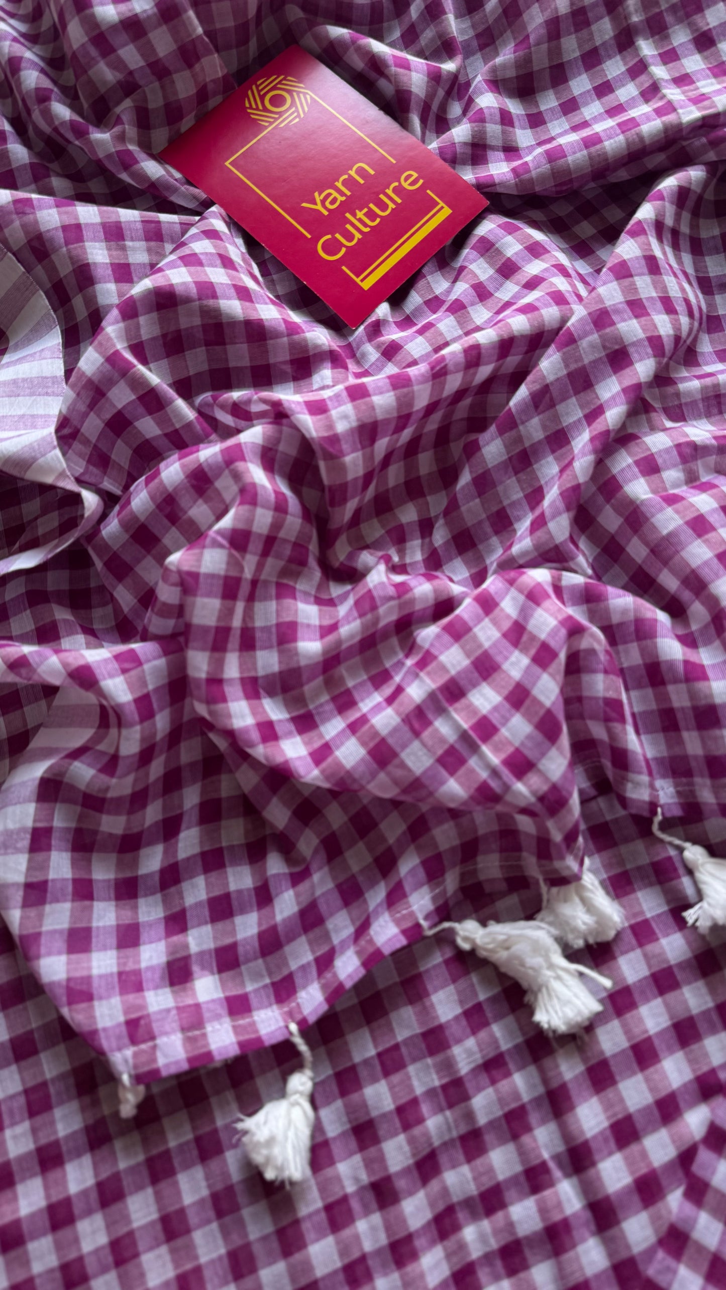 Purple and white checkered mul cotton saree  - YCBCMCCMA30